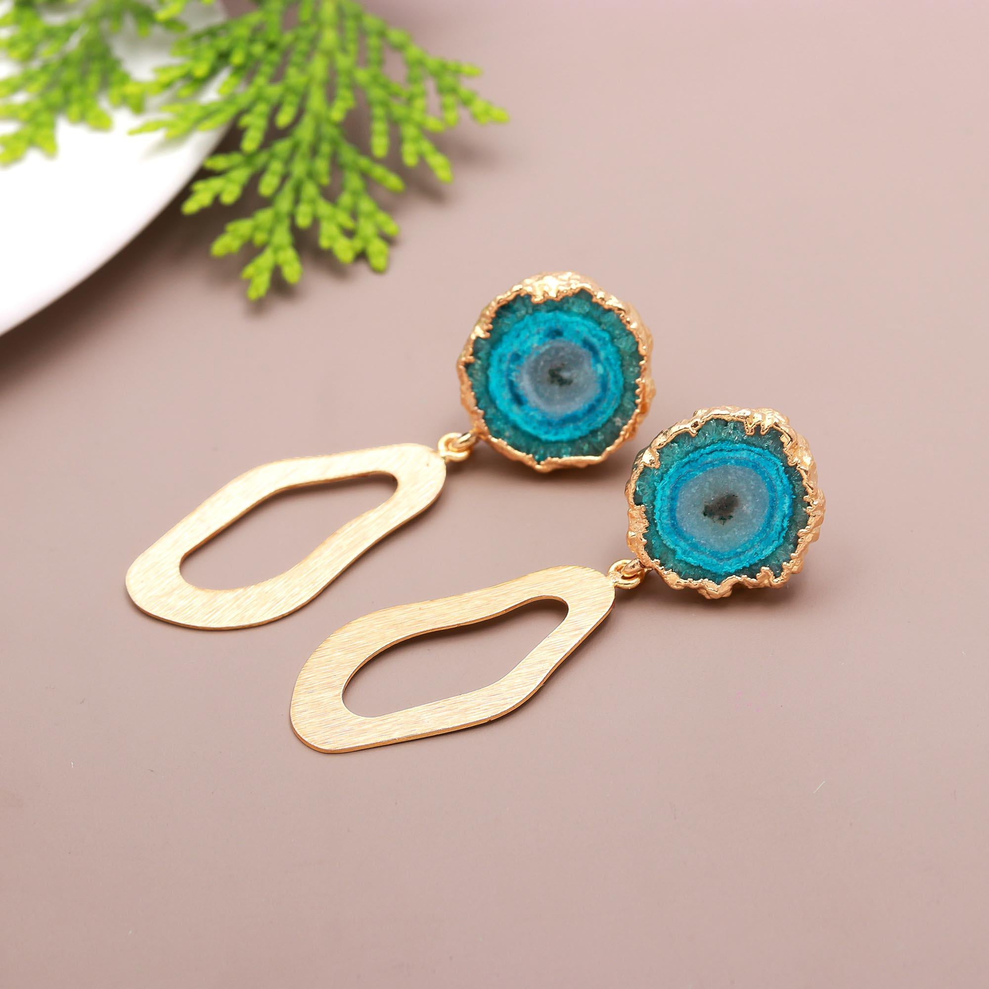 Enigmatic Loop | Natural solar quartz stud drop earring | 18KT gold plated