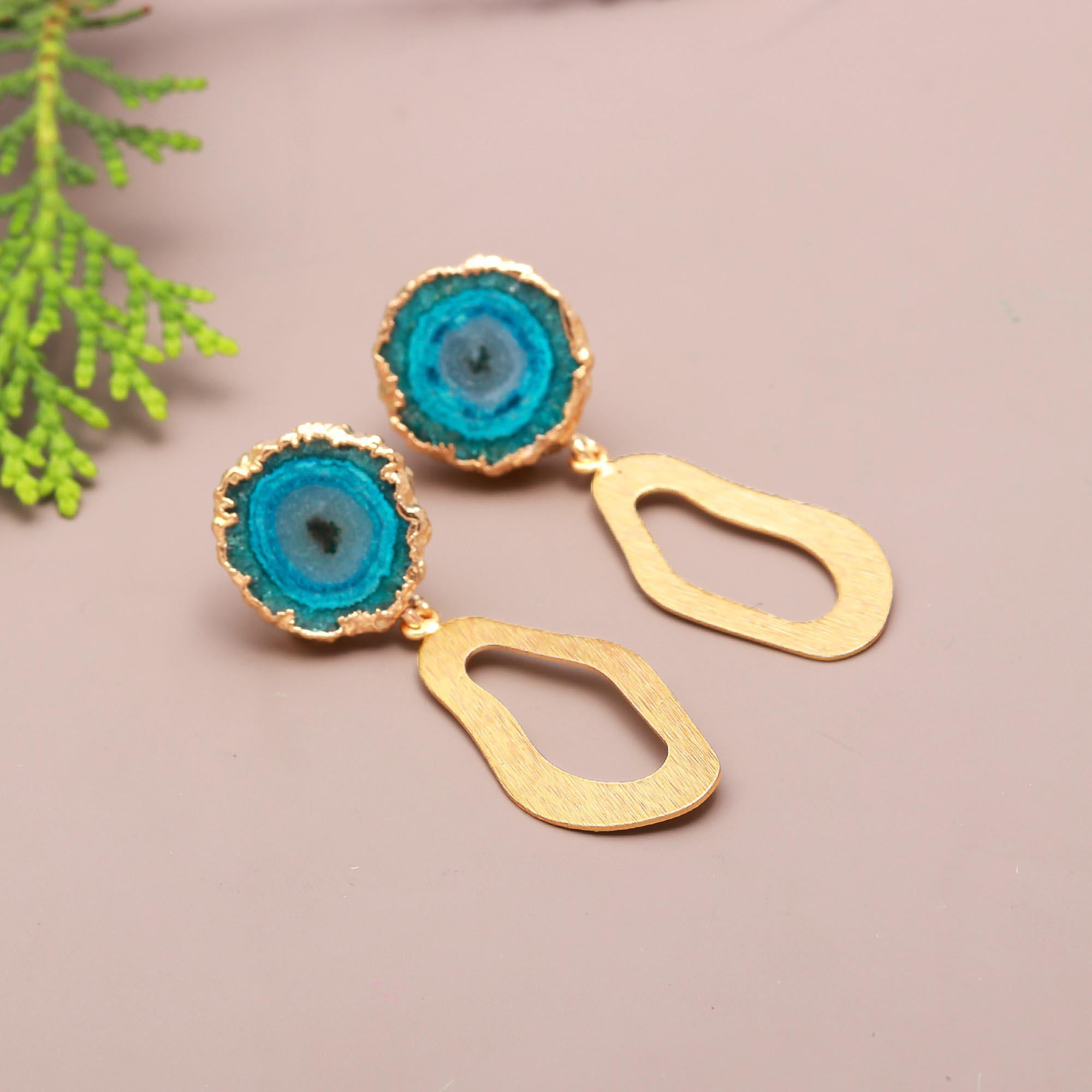 Enigmatic Loop | Natural solar quartz stud drop earring | 18KT gold plated