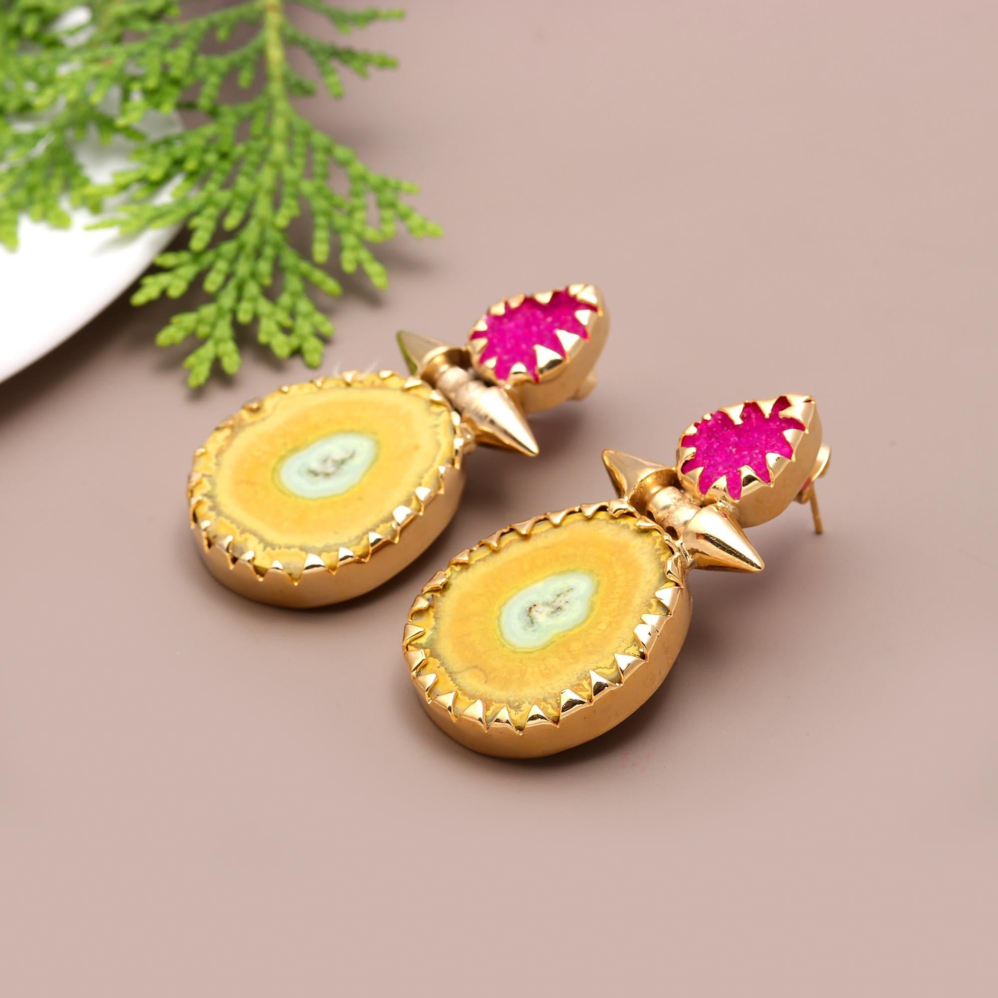 Dazzling gems | Sugar druzy & solar quartz designer handmade earring | 18KT gold plated