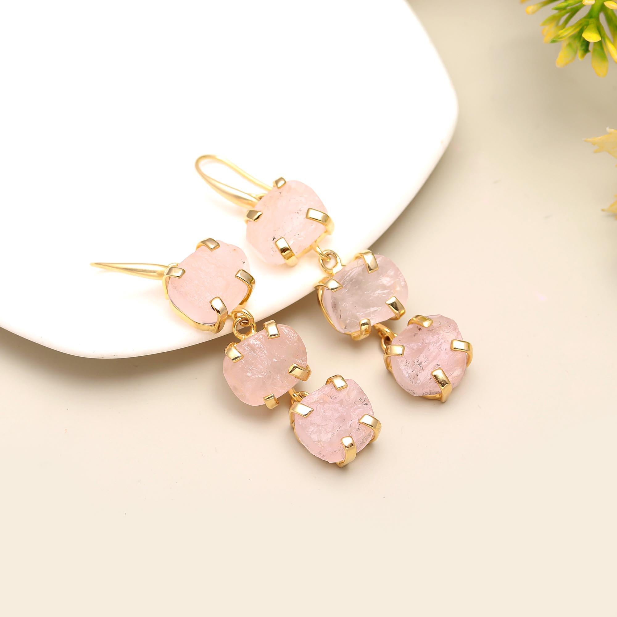 Timeless Charm | Long triple drop gemstone hook earring | 18KT gold plated