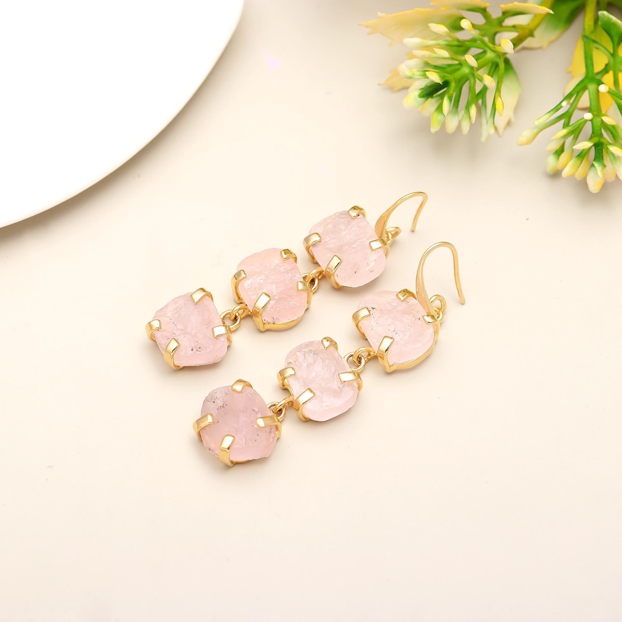 Timeless Charm | Long triple drop gemstone hook earring | 18KT gold plated