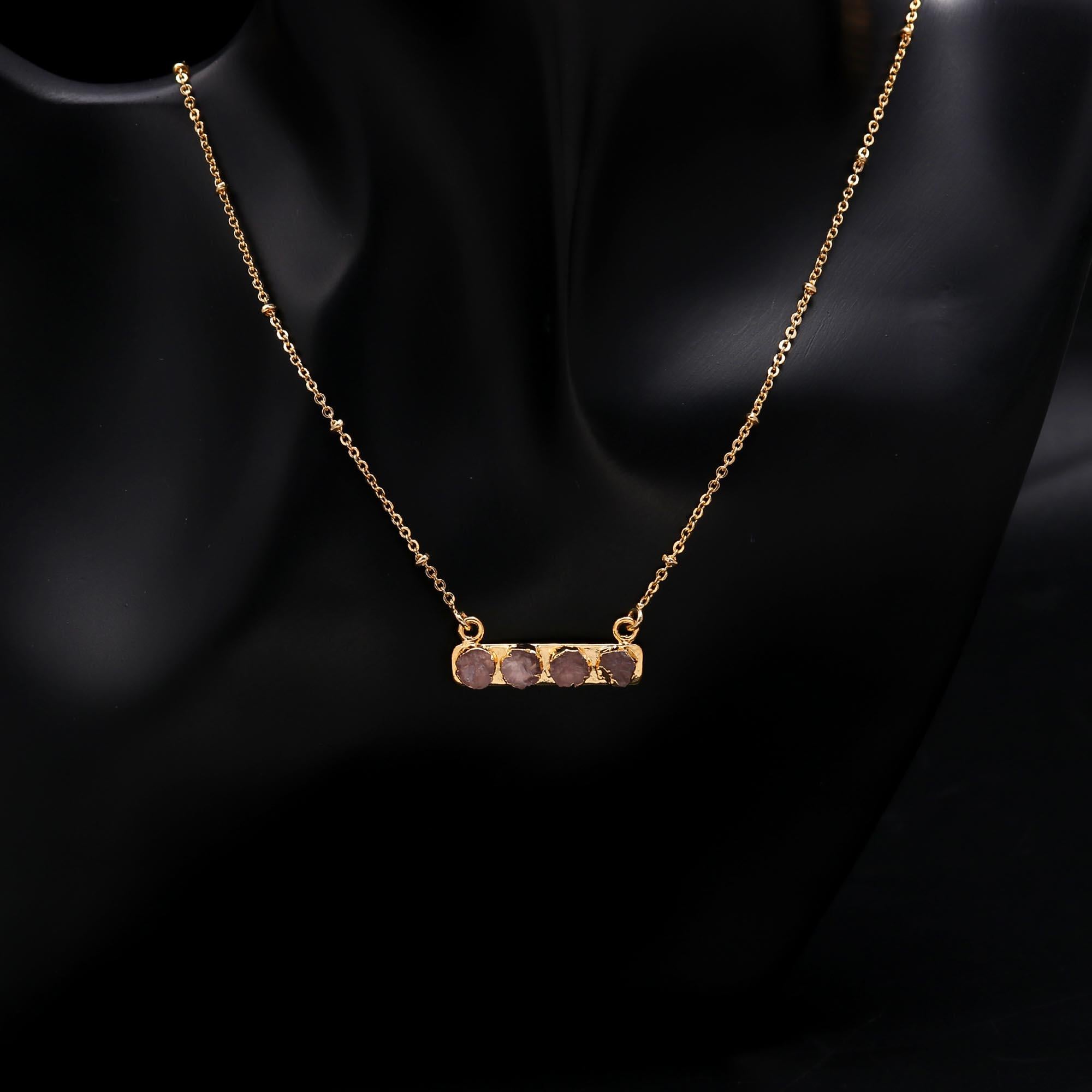 Classic Beauty | Natural rose quartz pendant | 18KT gold-plated necklace