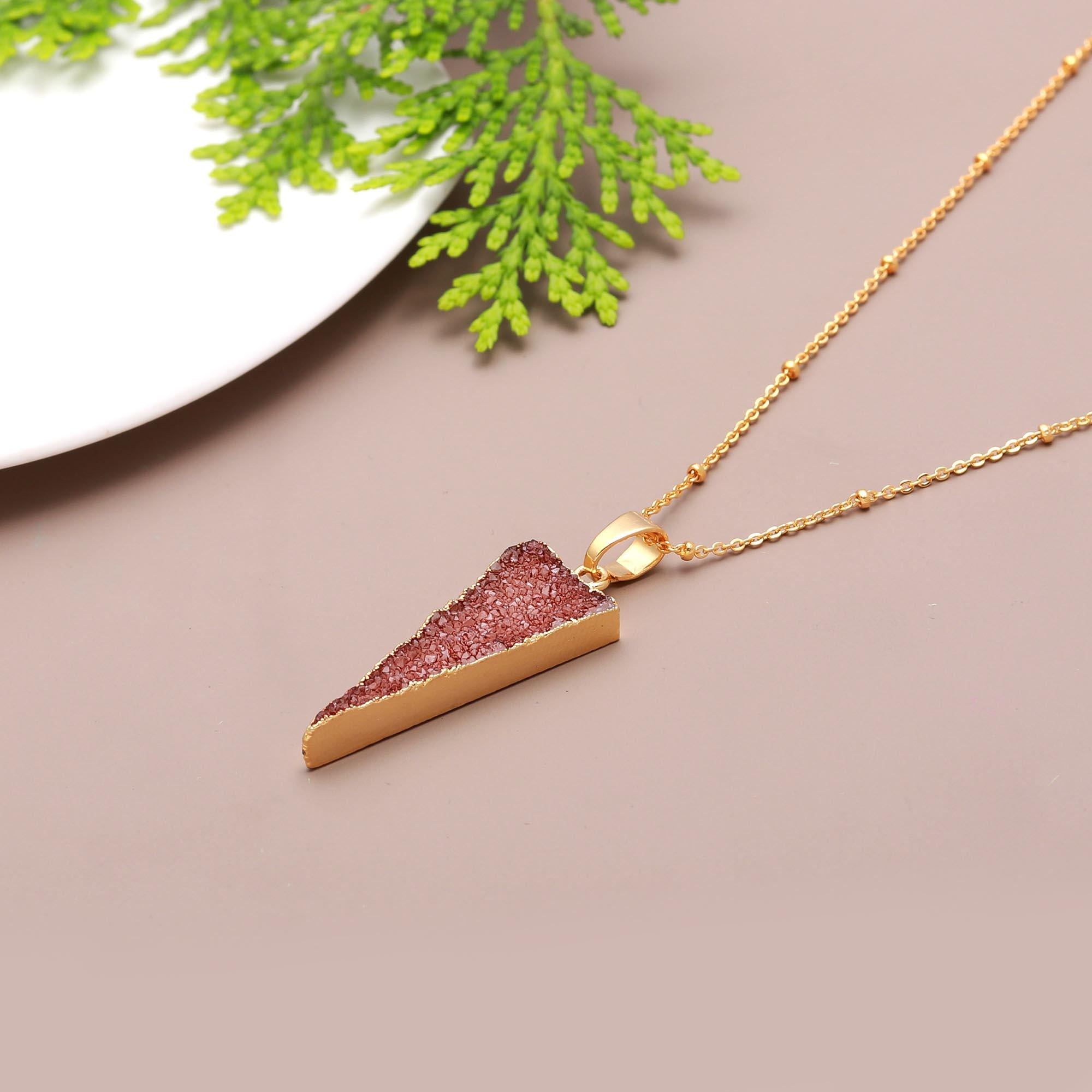 Famed triunes | Natural sugar druzy handmade pendant with chain | 18kt gold plated
