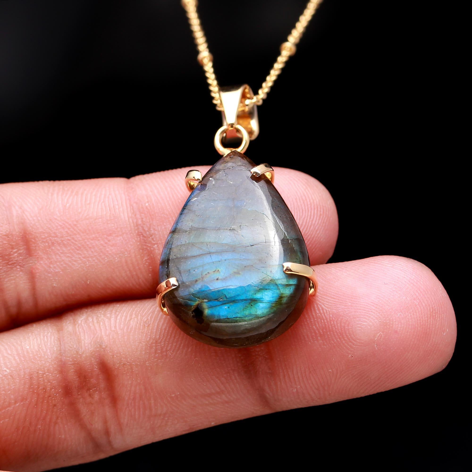 Timeless Titanic | Labradorite real gemstone statement pandent with chain | 18KT gold plated
