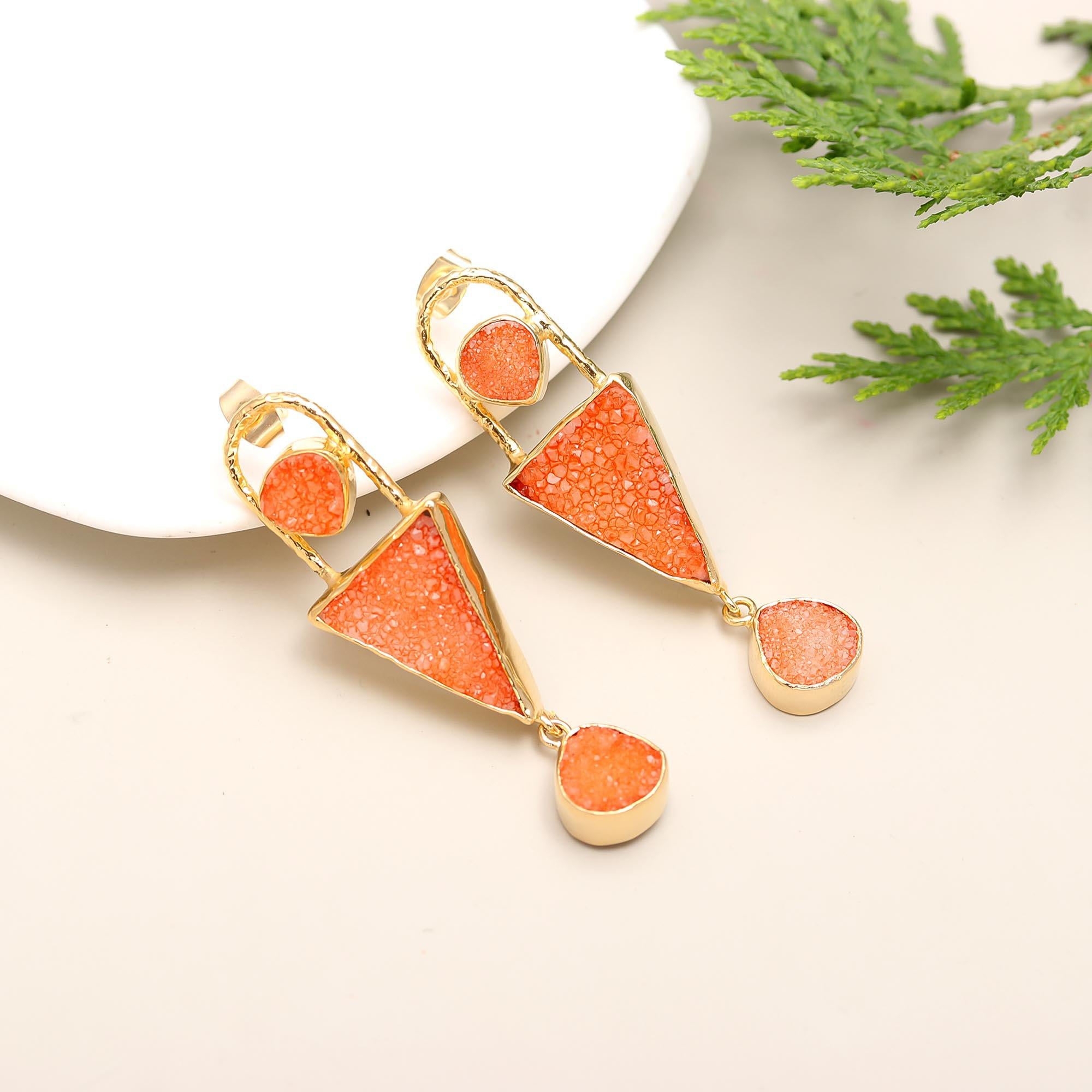 Lush Blossom | Druzy sugar agate geometric style earring | 18KT gold plated