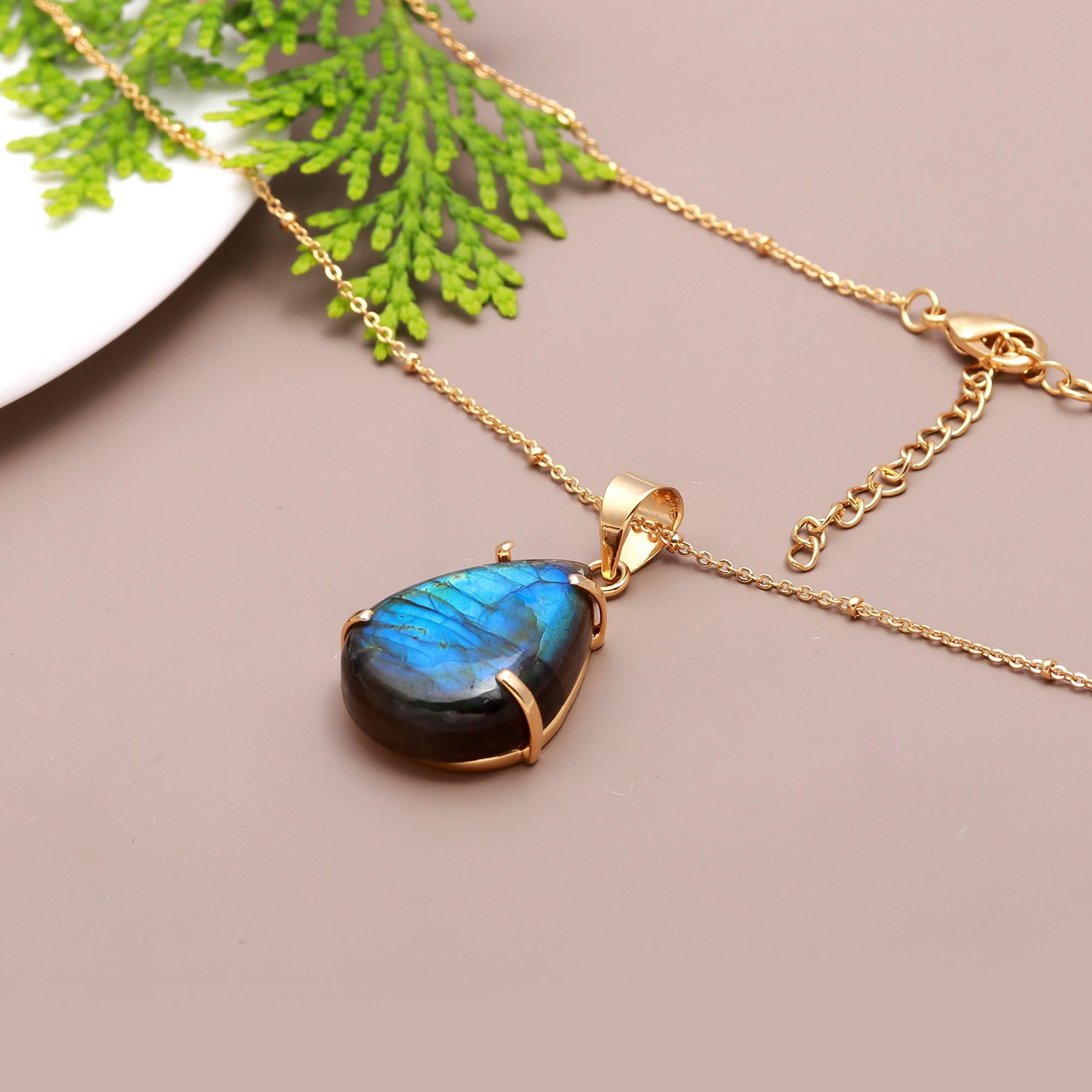 Timeless Titanic | Labradorite real gemstone statement pandent with chain | 18KT gold plated