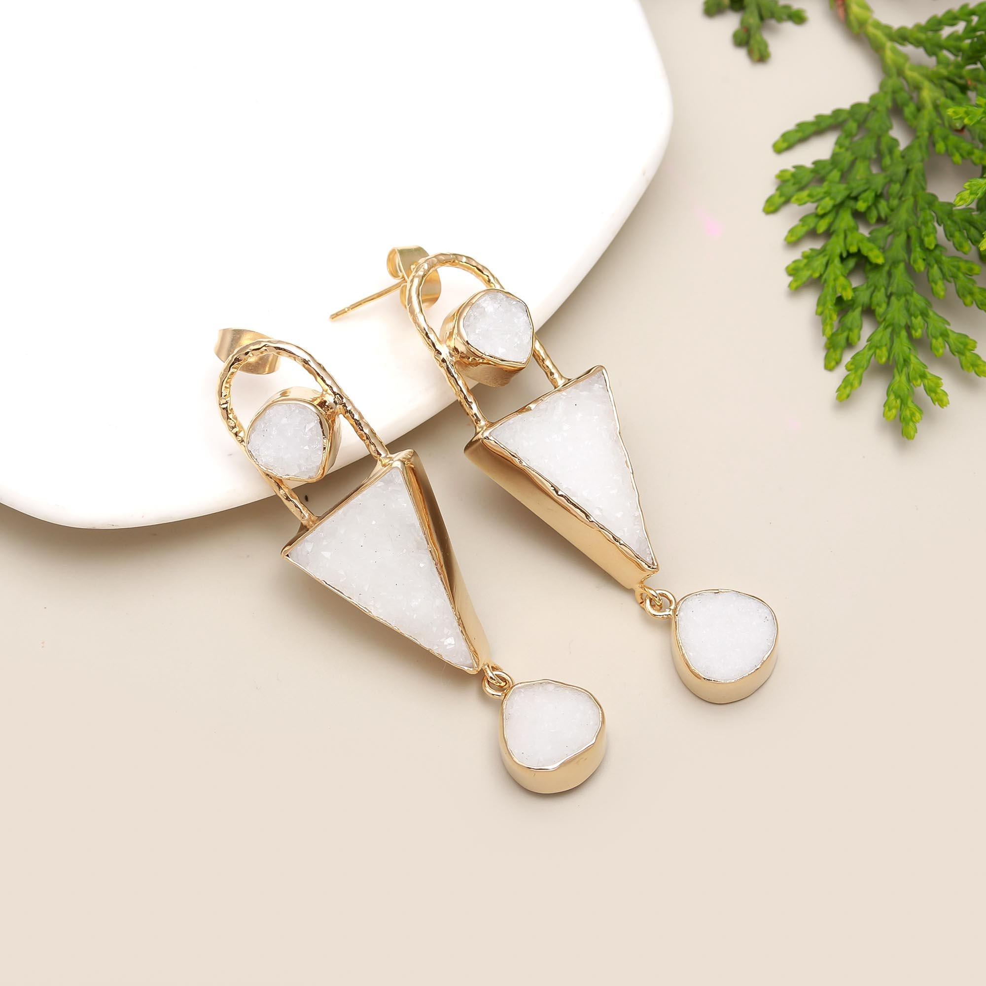 Lush Blossom | Druzy sugar agate geometric style earring | 18KT gold plated