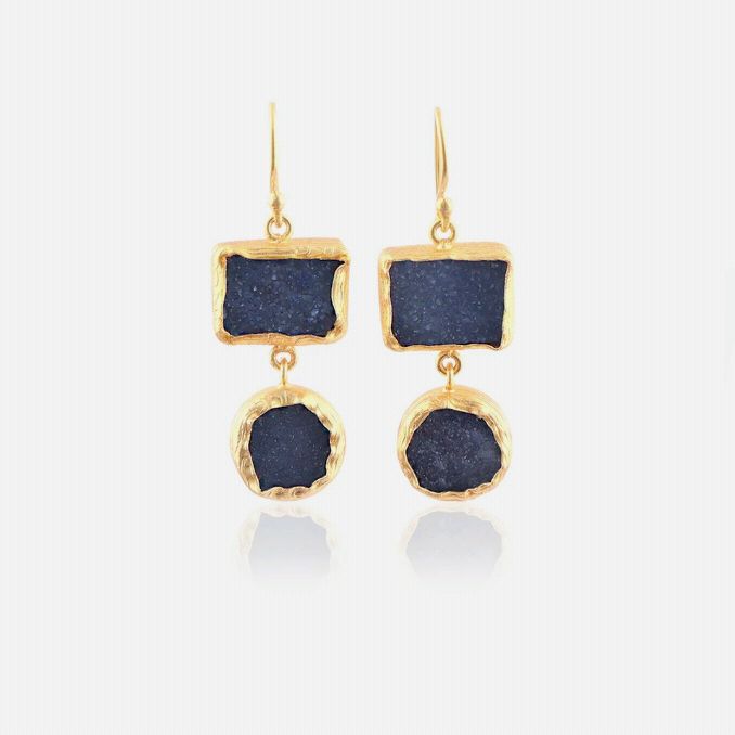 Dual Stone Dazzle | Sugar Druzy Earrings | 18 KT Gold Plated