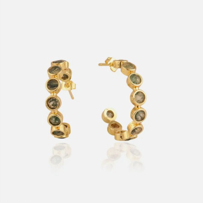 Moss Agate Harmony Hoops | 18 KT Gold Plated