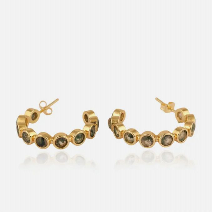 Moss Agate Harmony Hoops | 18 KT Gold Plated