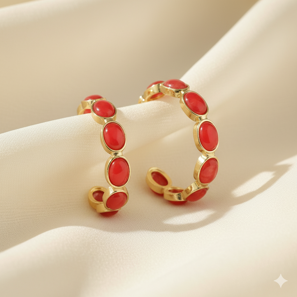 Scarlet Glow | 18 KT Gold plated hoop earrings