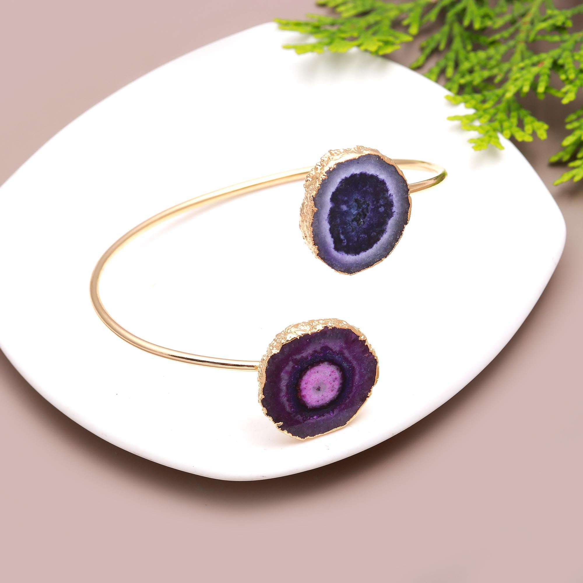 Sweet Melody | Adjustable double gemstone bangle bracelets | 18KT gold plated