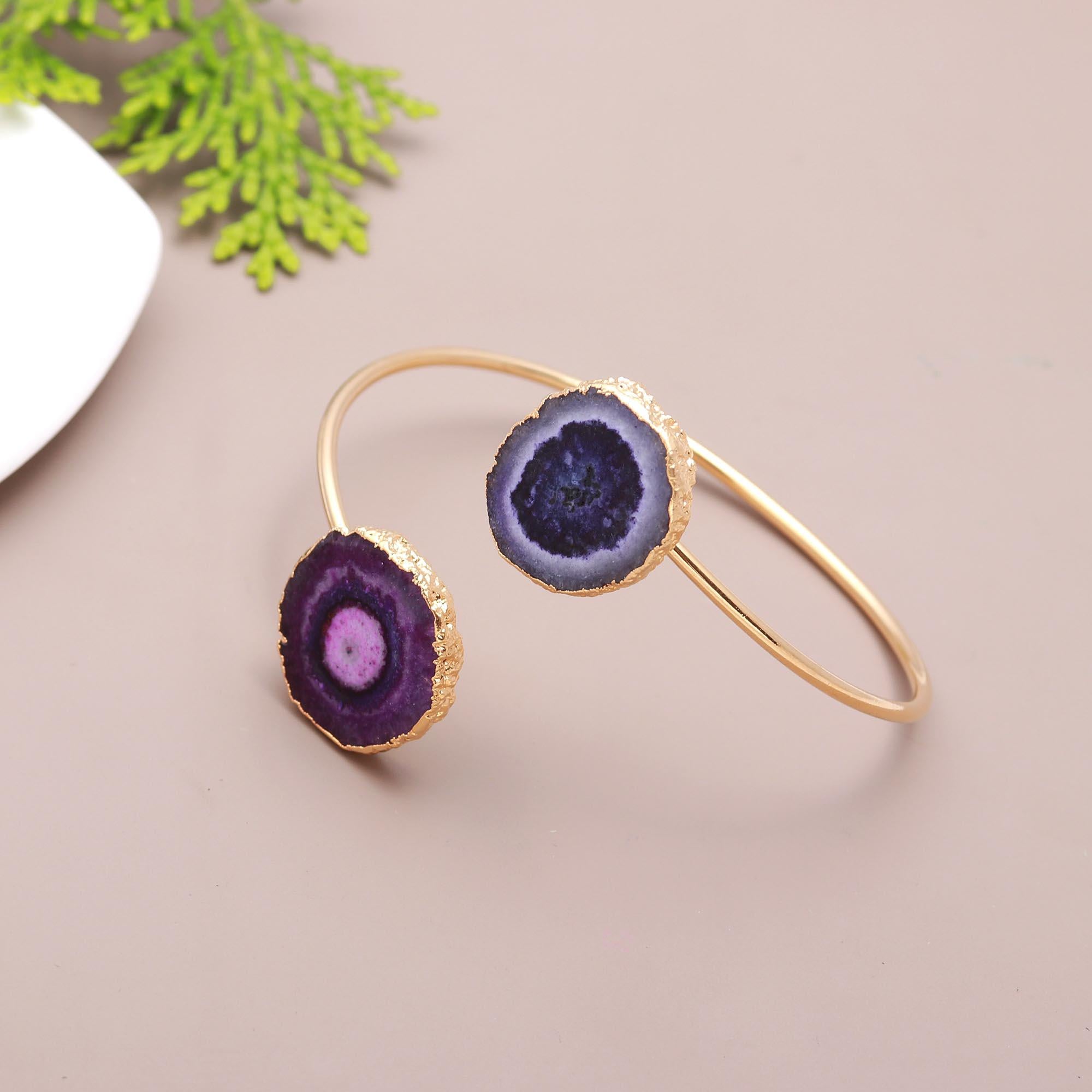 Sweet Melody | Adjustable double gemstone bangle bracelets | 18KT gold plated