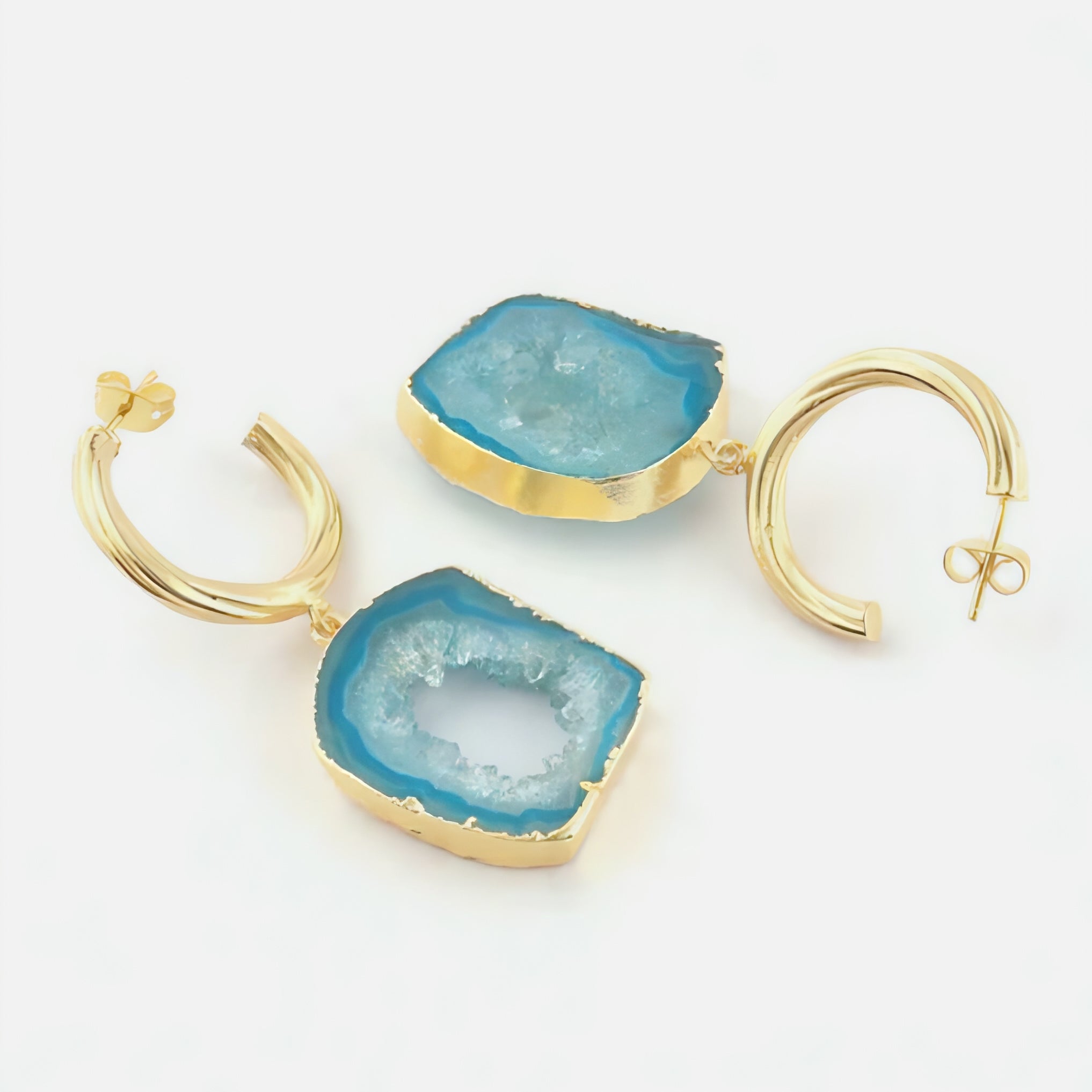 Aurora Hoops | Geode Slice Druzy Designer Earings | 18 KT Gold Plated