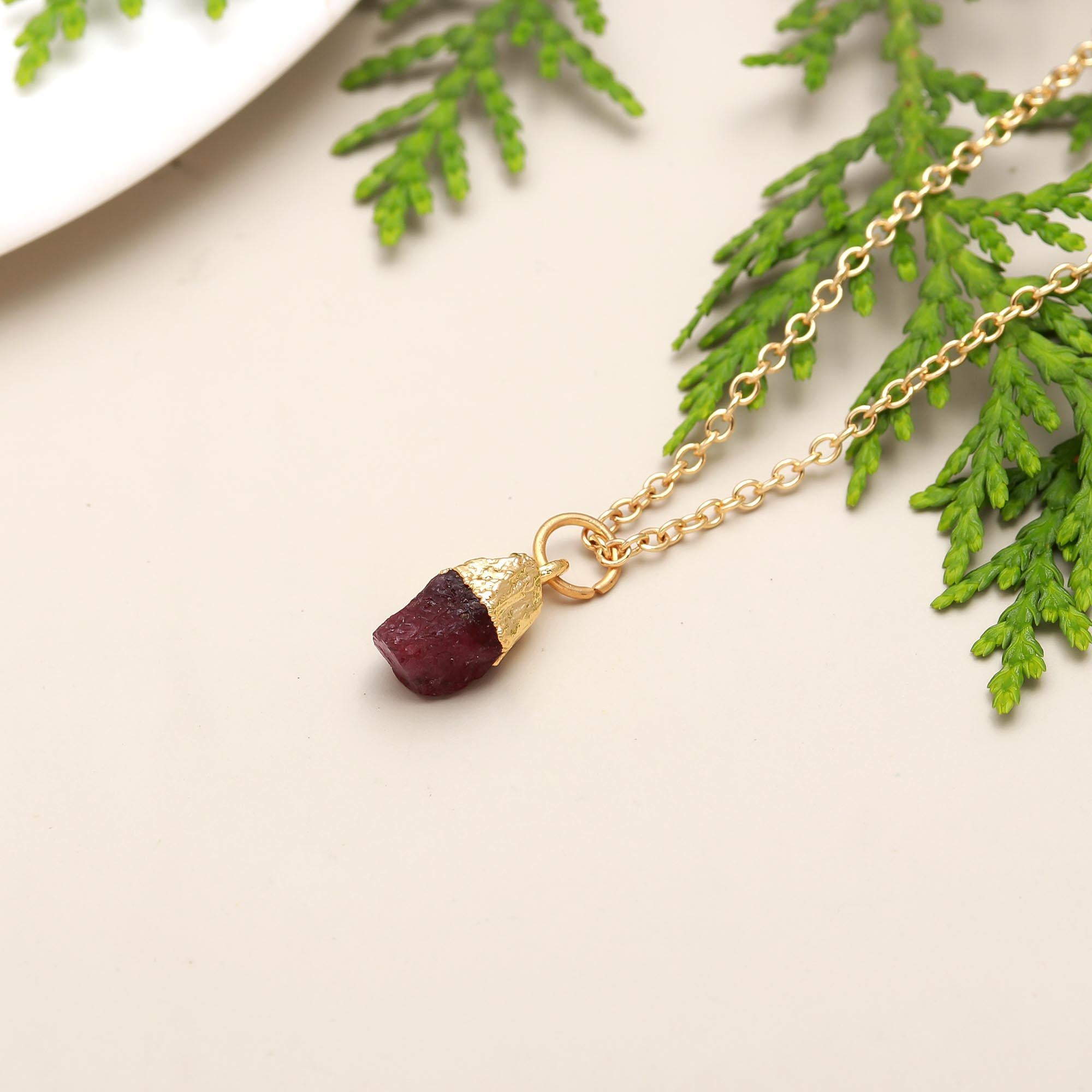 Midnight Tale | Natural rough ruby pendant with chain | 18KT gold plated