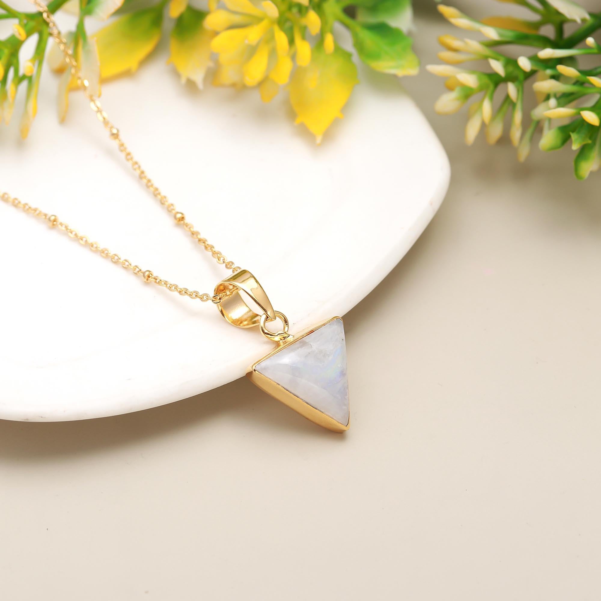 Triangular Melody | Moonstone trangular pendant with chain | 18KT gold plated