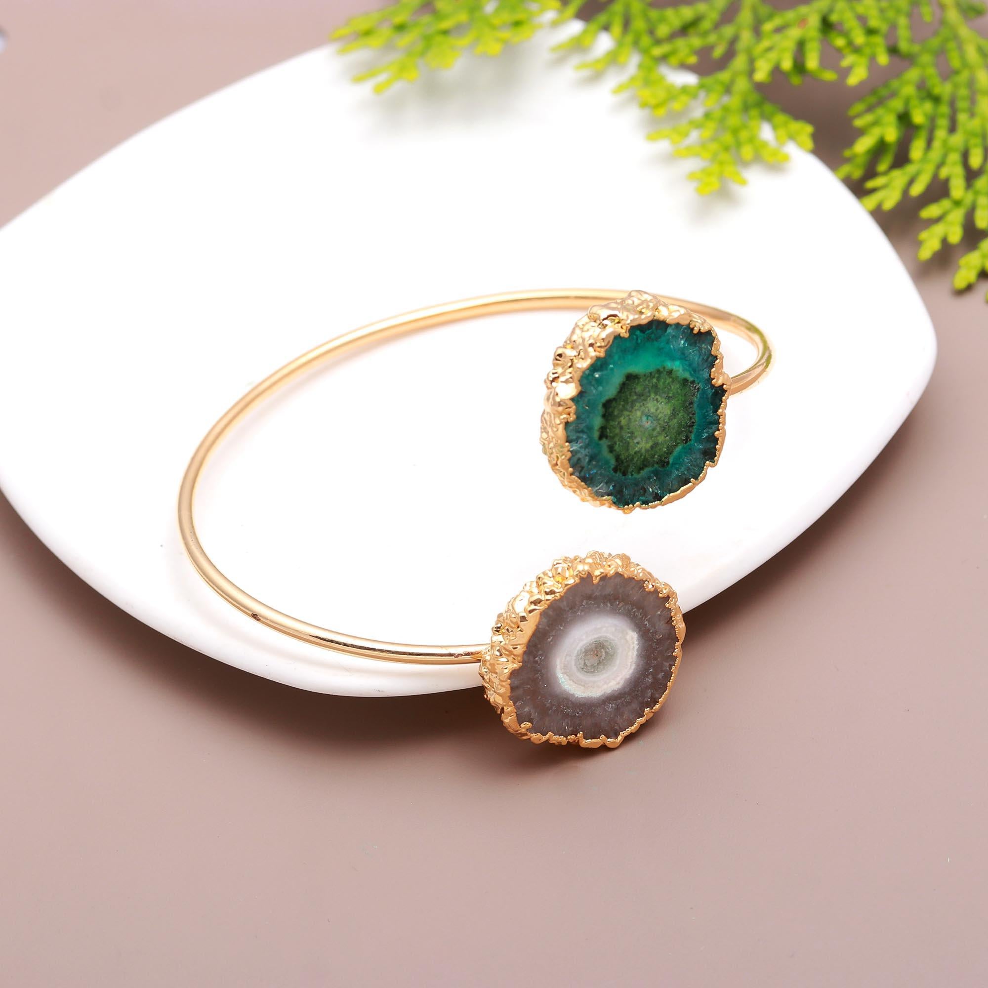 Sweet Melody | Adjustable double gemstone bangle bracelets | 18KT gold plated