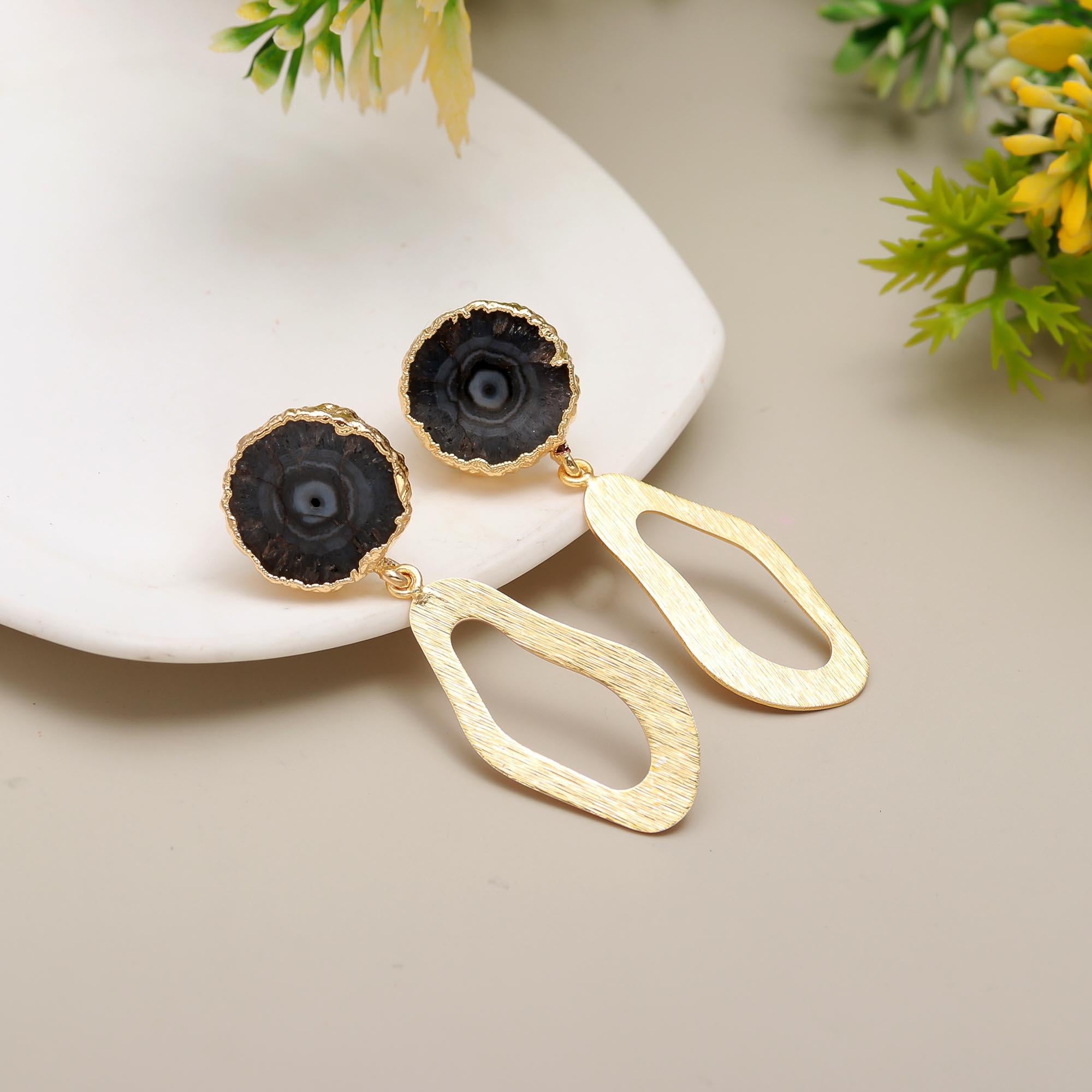 Enigmatic Loop | Natural solar quartz stud drop earring | 18KT gold plated