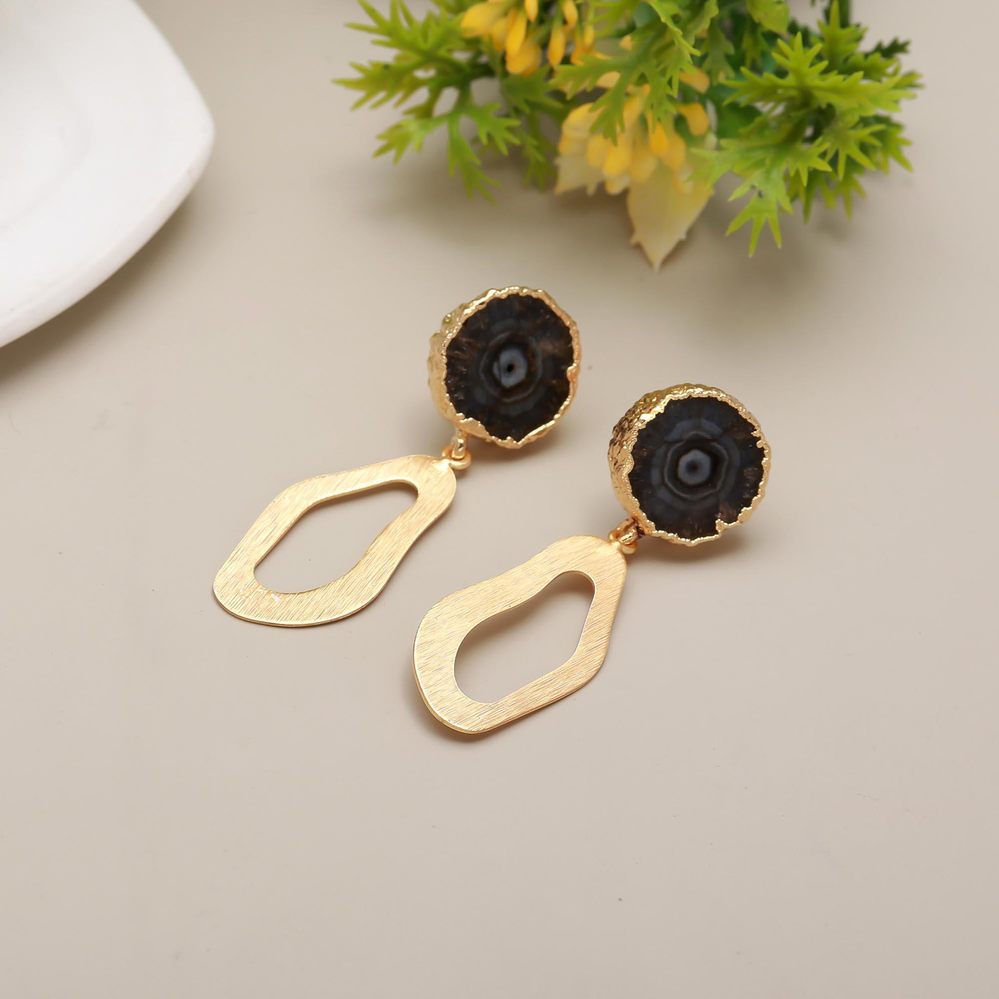 Enigmatic Loop | Natural solar quartz stud drop earring | 18KT gold plated