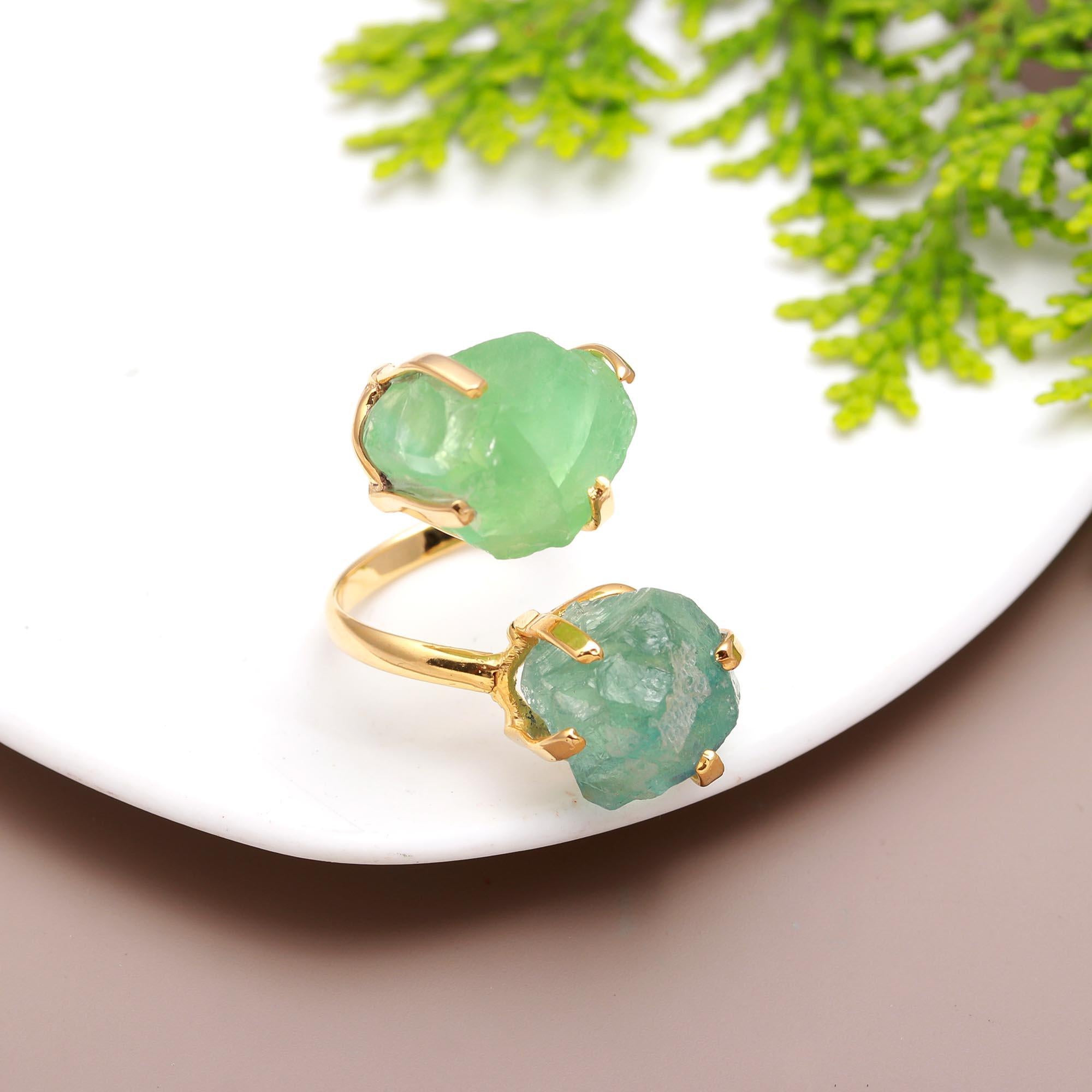Ivy Blossom | Raw crystal double stone front open ring | 18KT gold plated
