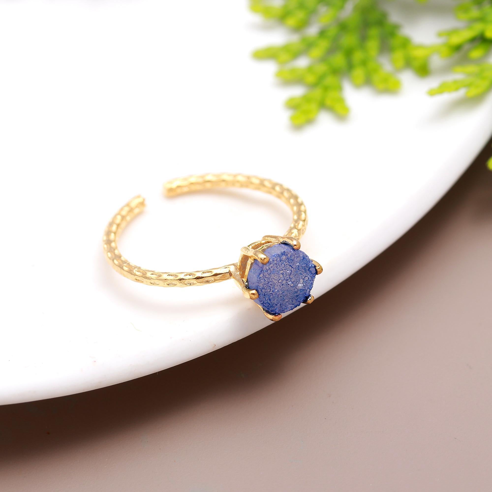 Poised Angel | Natural raw gemstone minimalist adjustable ring | 18KT gold plated