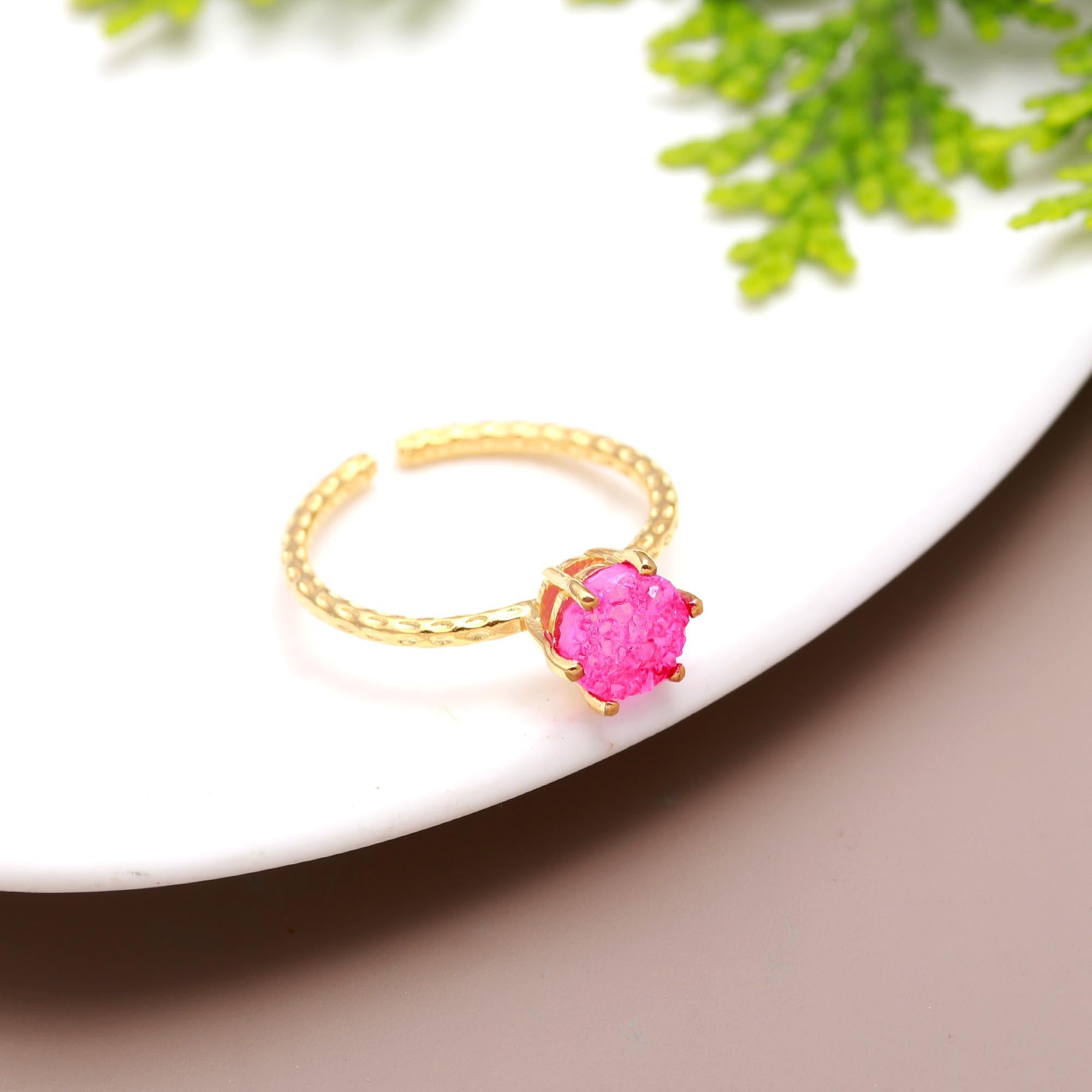 Poised Angel | Natural raw gemstone minimalist adjustable ring | 18KT gold plated