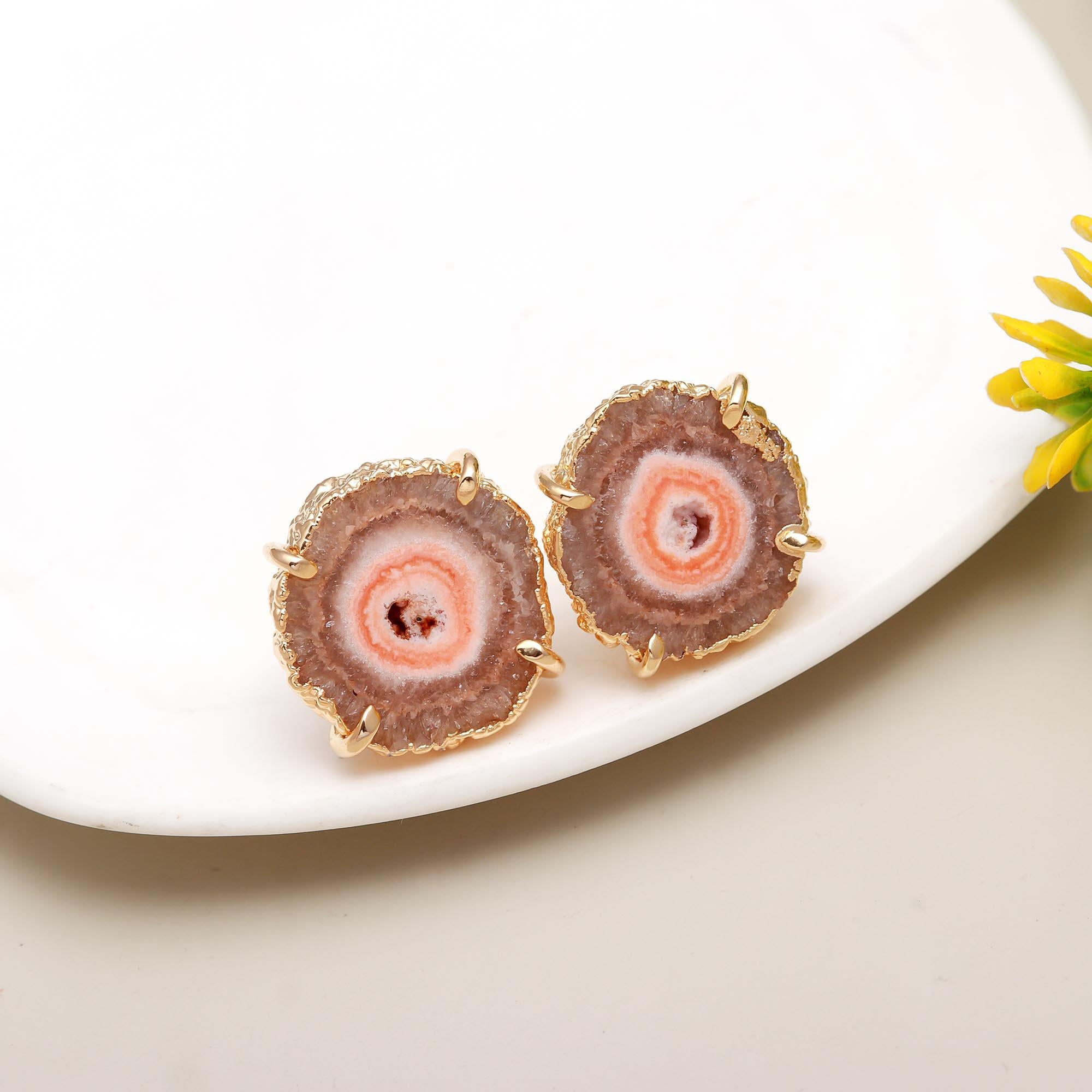 Moonlit Beam | Natural solar quartz handmade stud earrings | 18KT gold plated