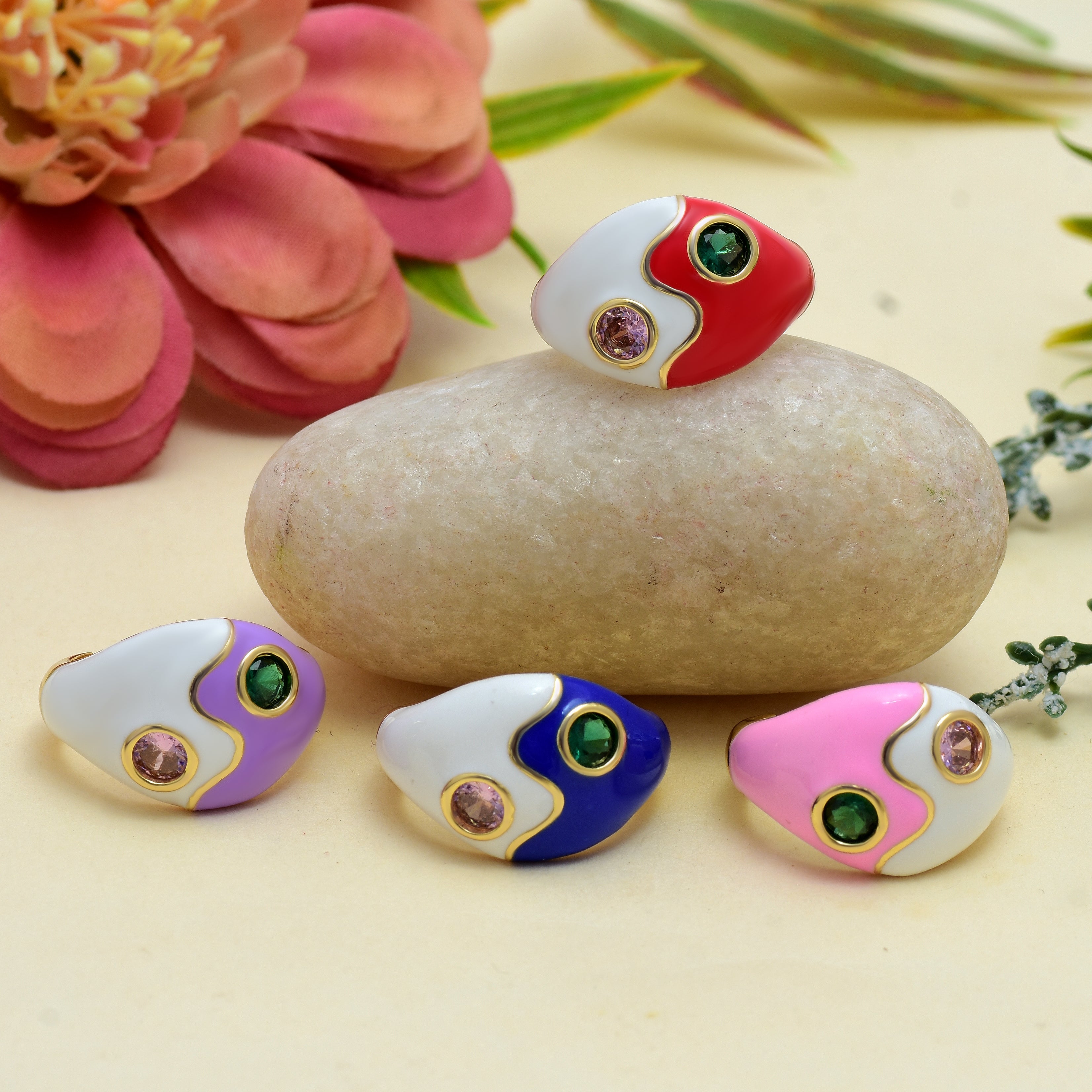 Geometric Rhinestone Enamel Rings | Anti Tarnish