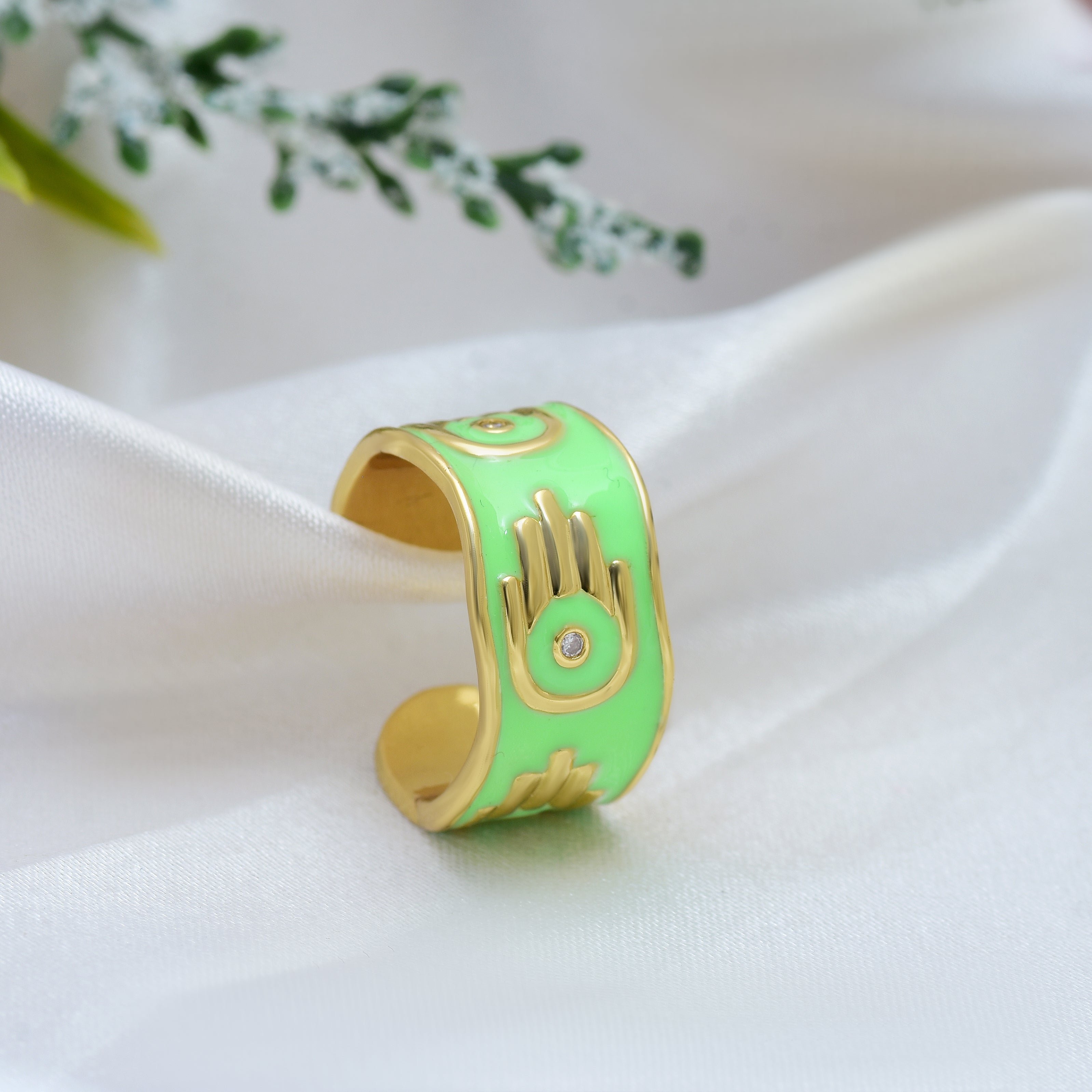 Hamsa Hand Tiny Zircon Enamel Rings | Anti Tarnish