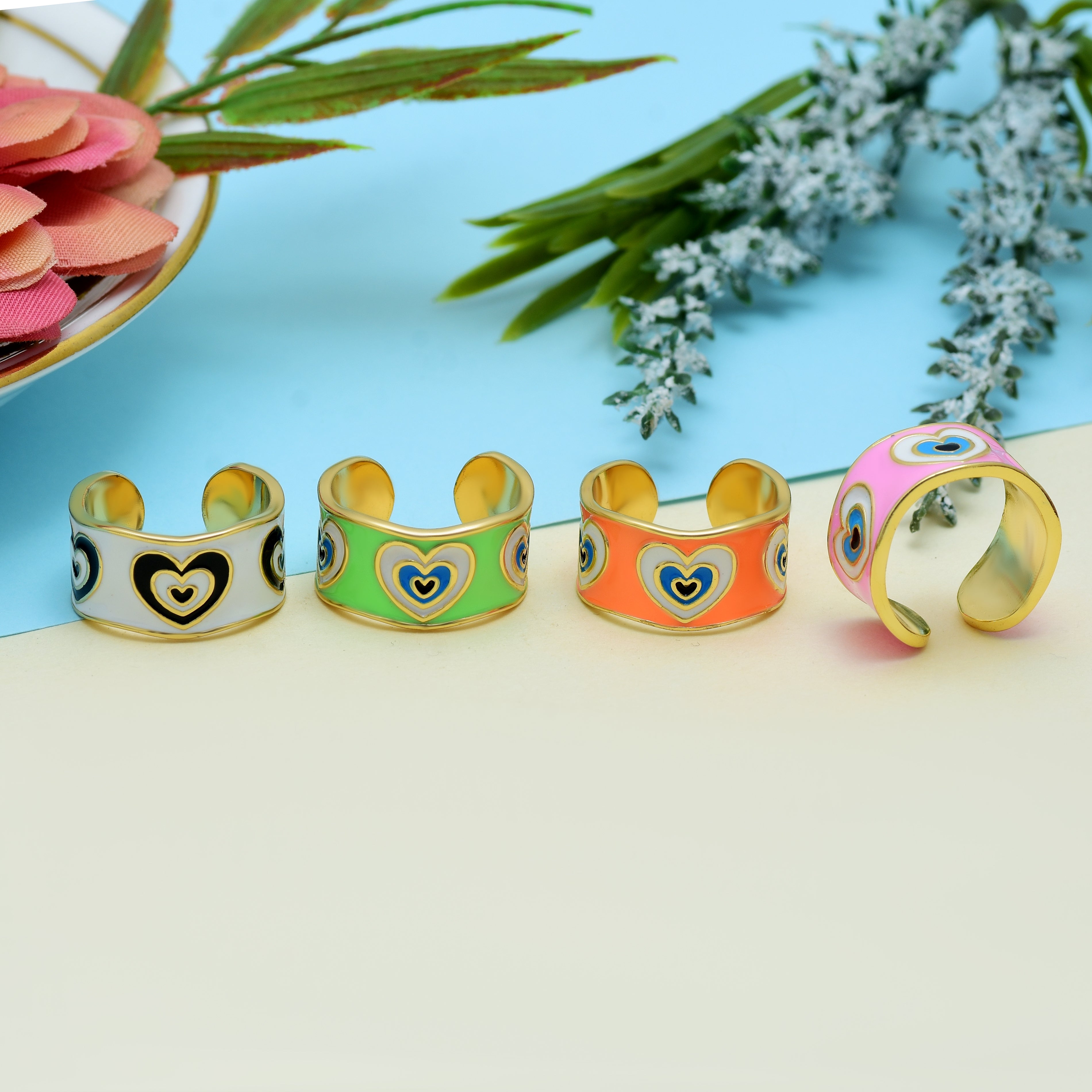 Pop Heart Shape Enamel Rings | Anti Tarnish