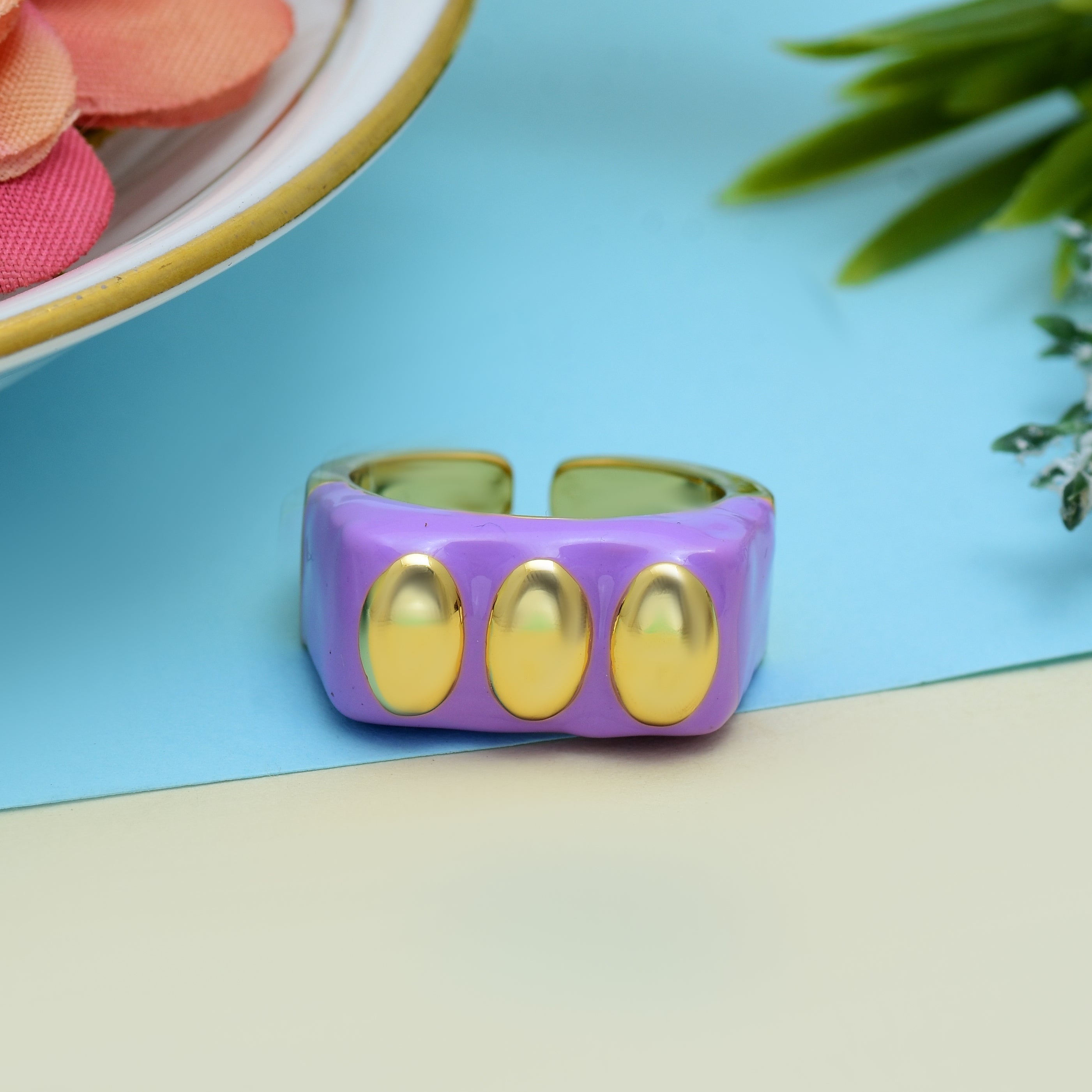 Three Oval Enamel Rings | Anti Tarnish