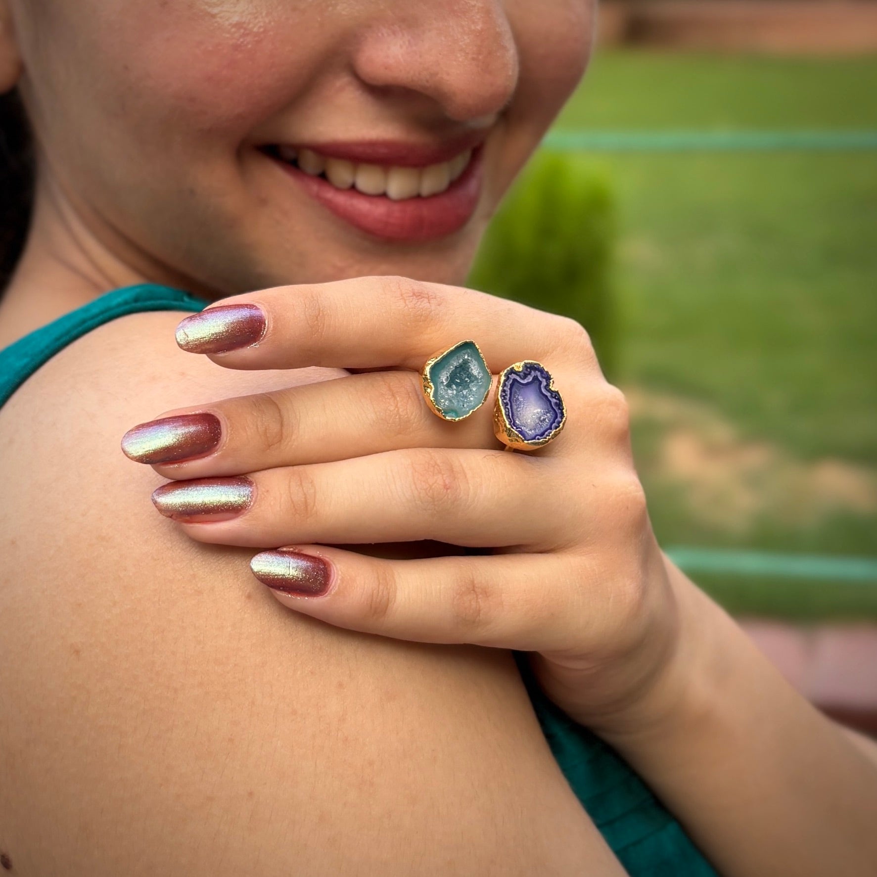 Twin Geode Treasure | 18 KT Gold Plated Ring