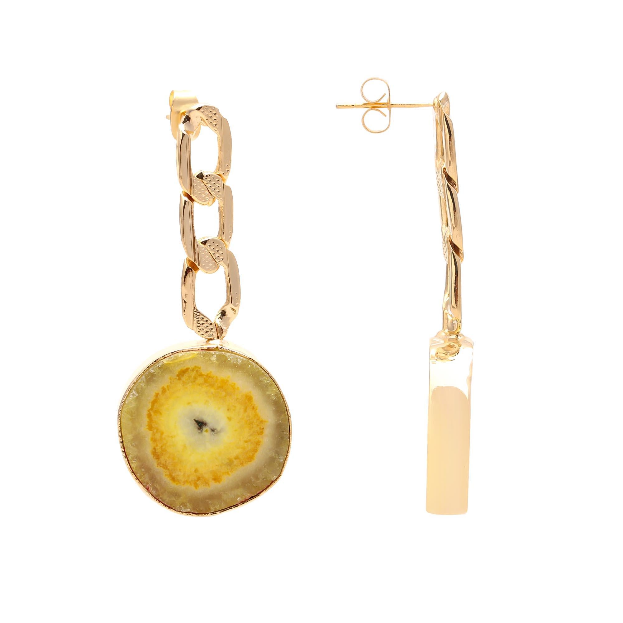 Majestic Sunset | Natural solar quartz with cubanlink chain drop earrings | 18KT gold plated