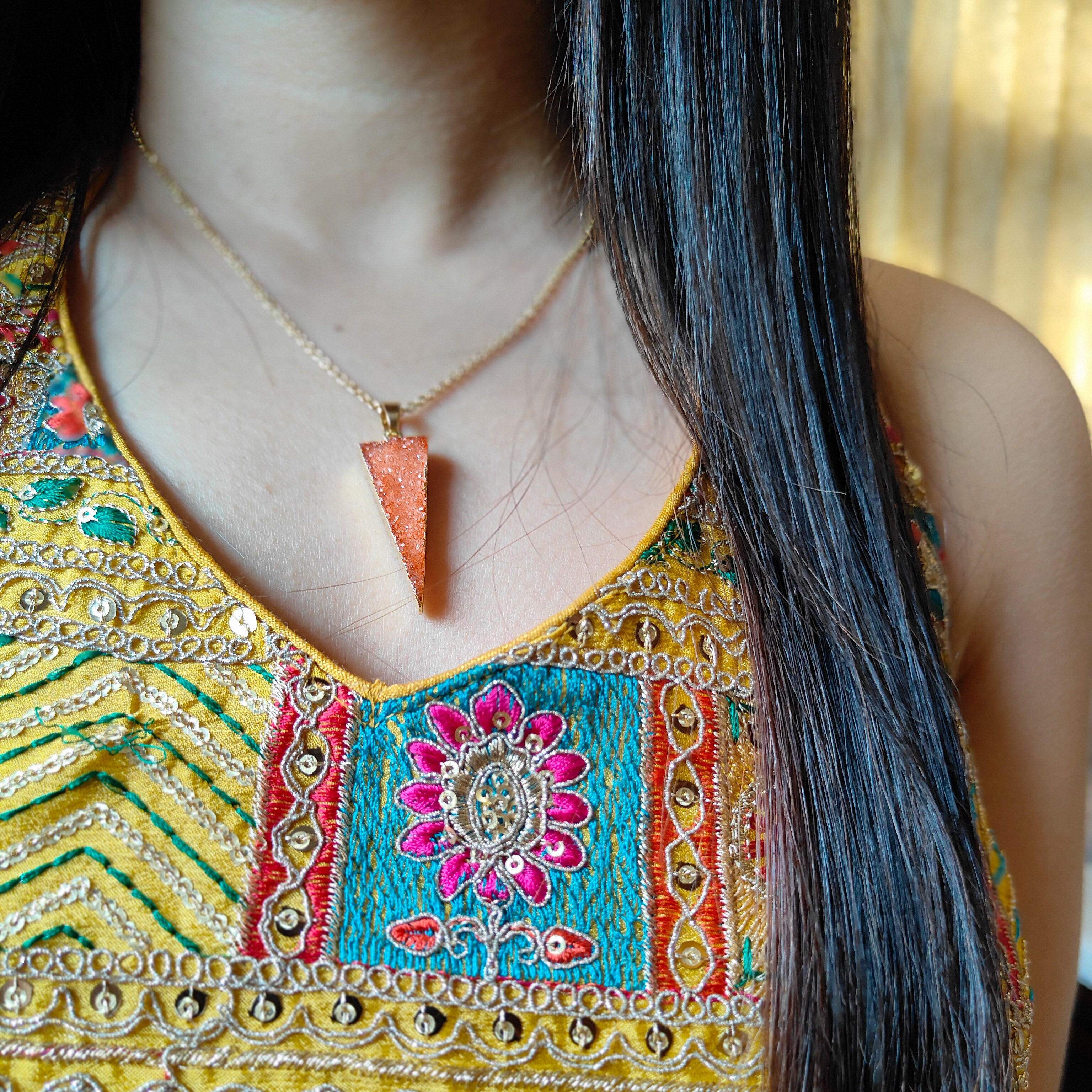 Famed triunes | Natural sugar druzy handmade pendant with chain | 18kt gold plated