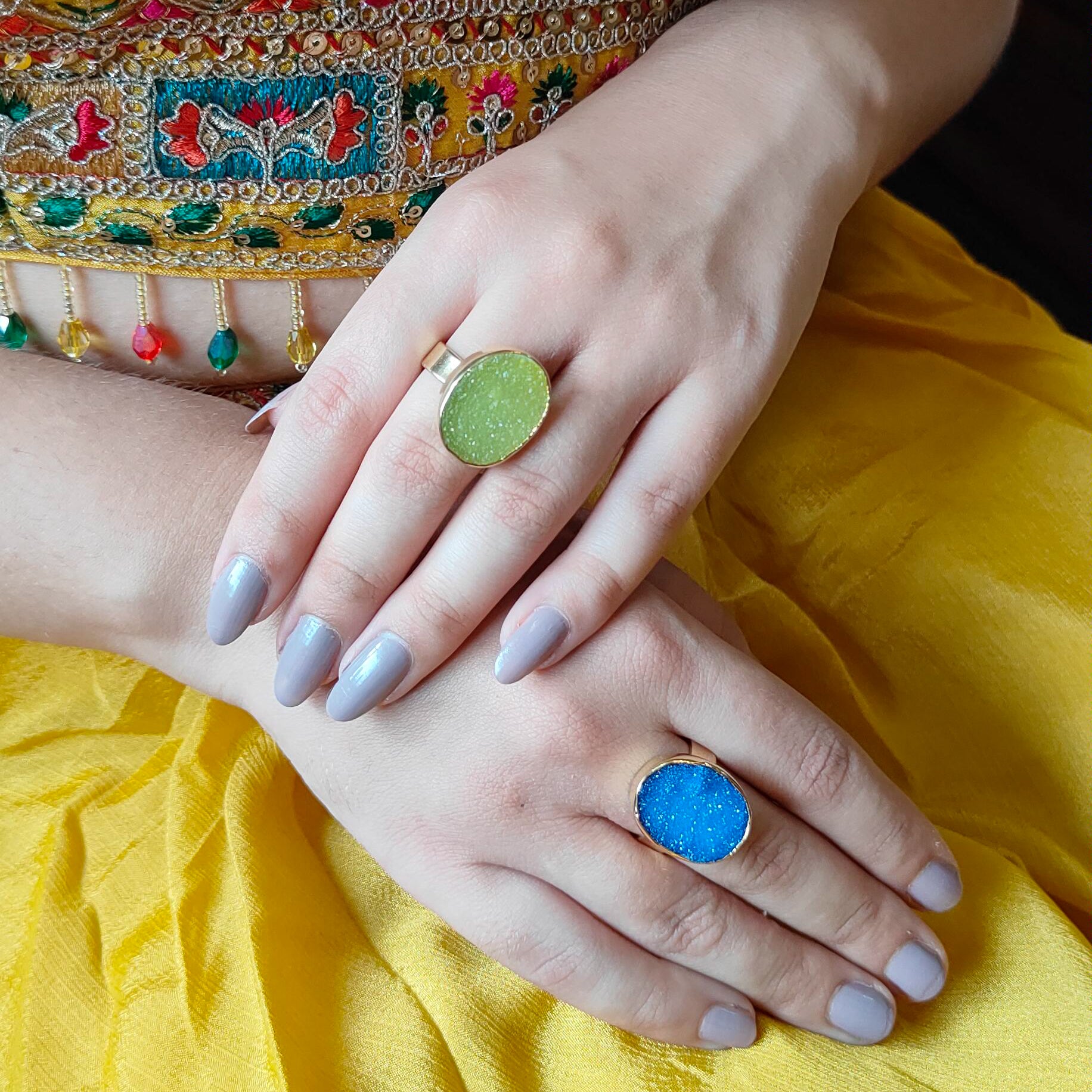 Druzy Luxe | Oval Shape Rings | 18 KT Gold Plated