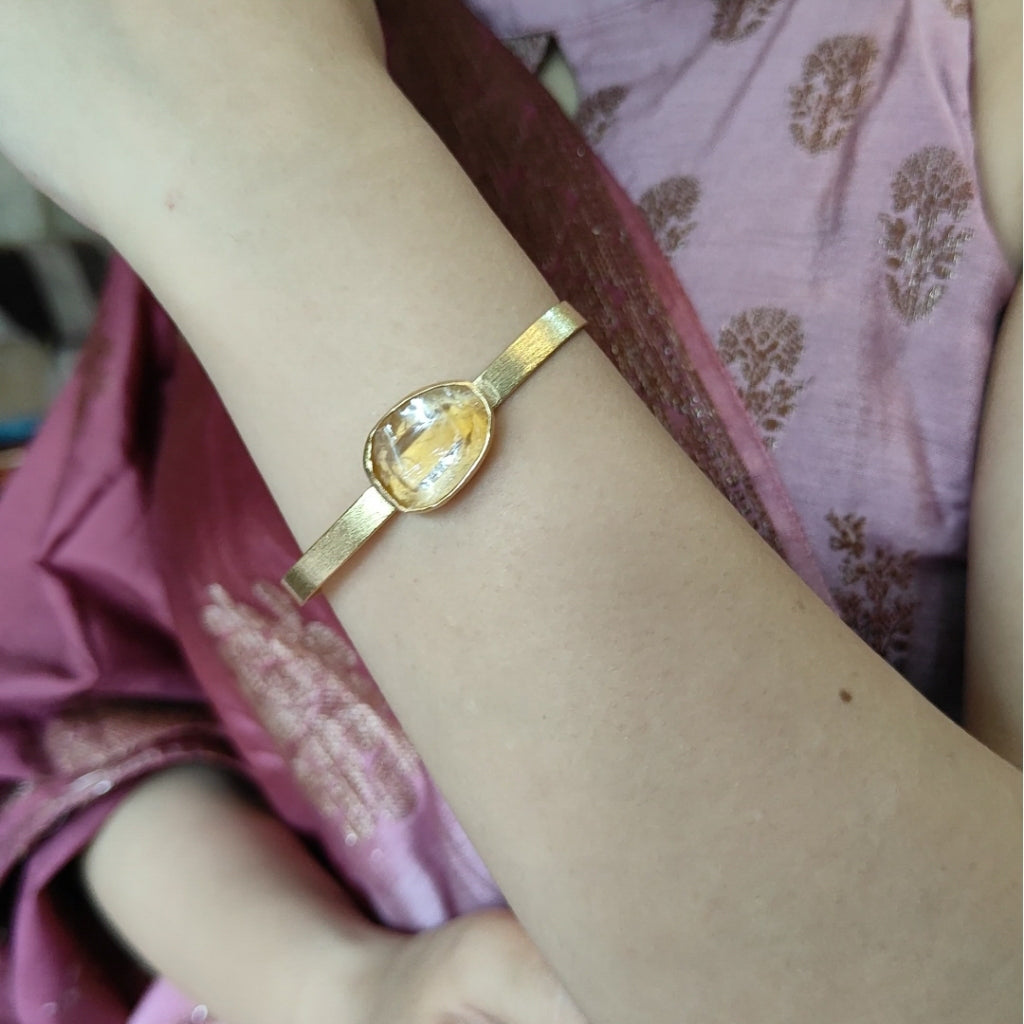 Glitzy Bling | Natural rough look cherry quartz bracelet | 18KT gold plated