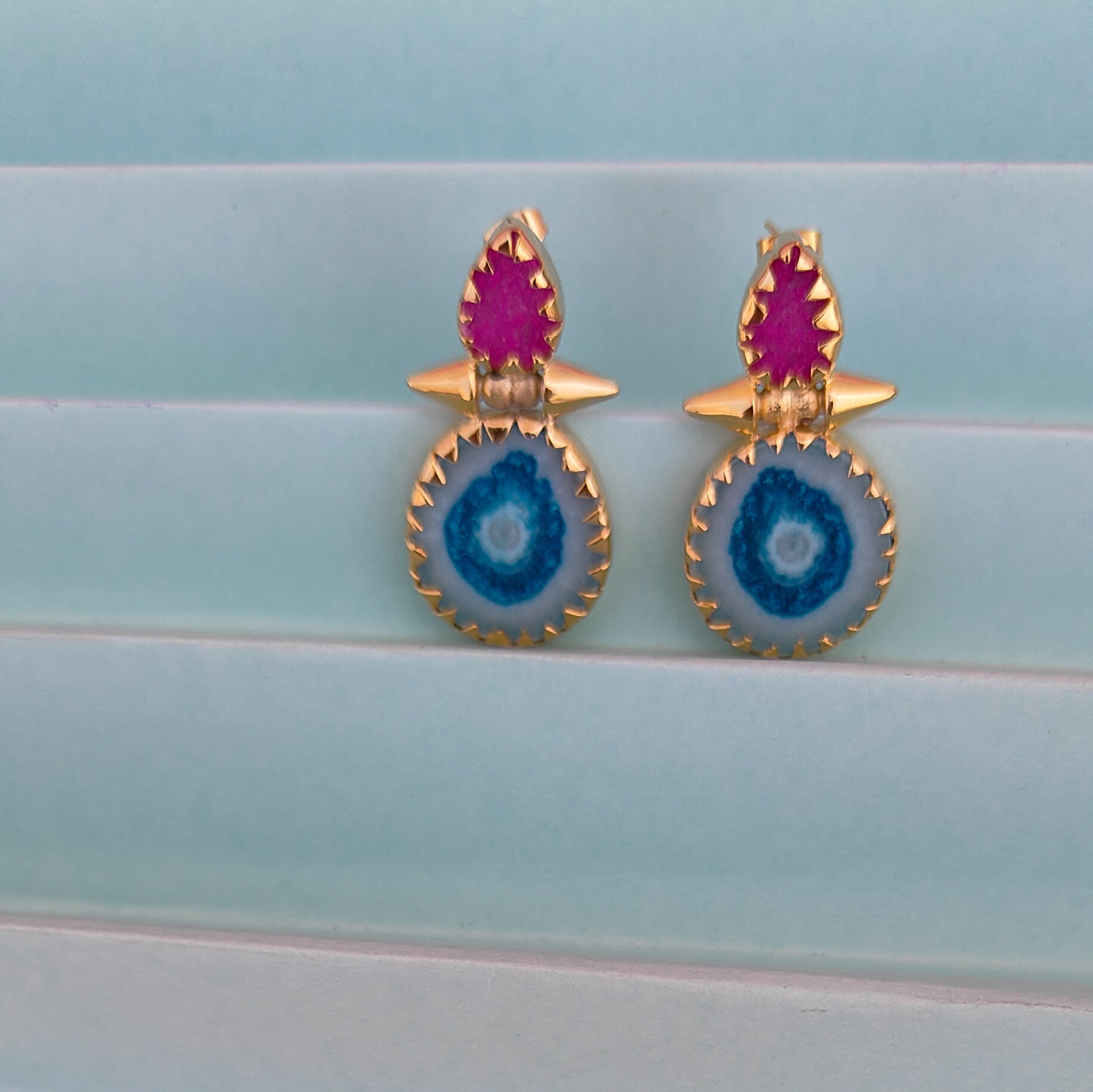 Dazzling gems | Sugar druzy & solar quartz designer handmade earring | 18KT gold plated