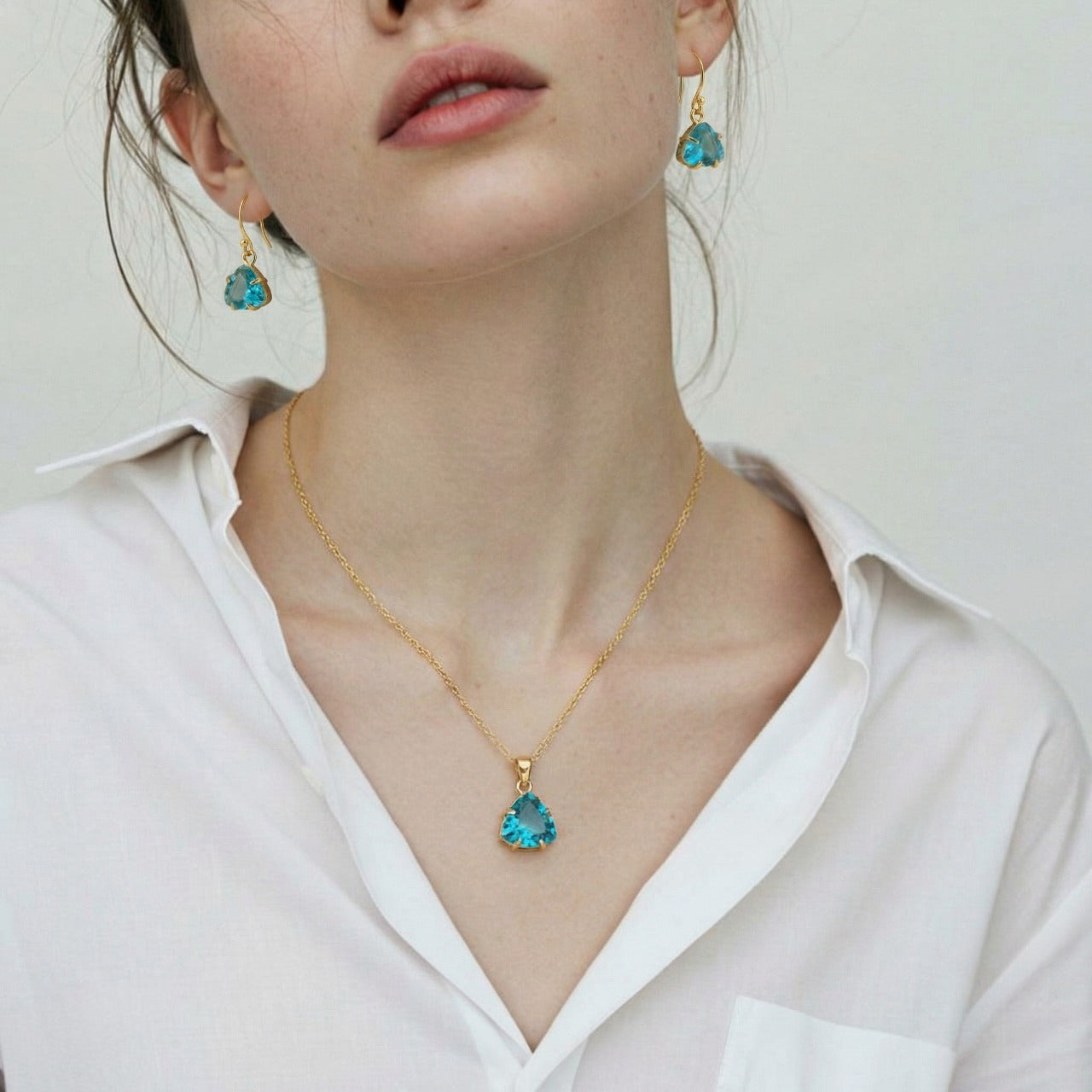 Azure Trillion Elegance |18 KT Gold Plated Pendant Set