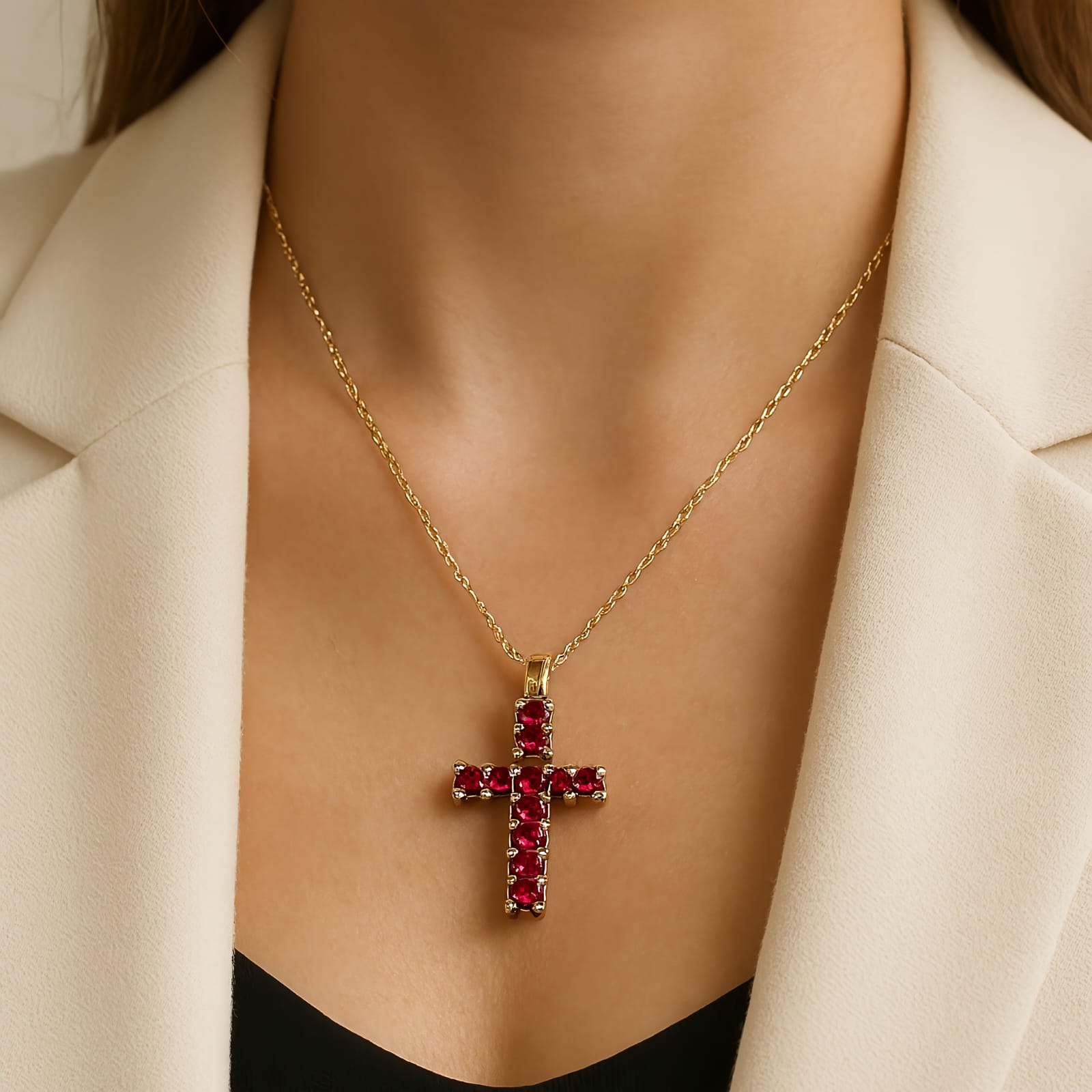 Crimson Cross | Pendant with chain | 18 KT gold plated
