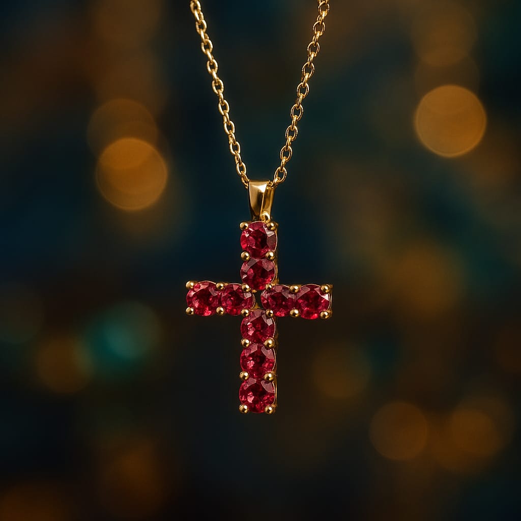 Crimson Cross | Pendant with chain | 18 KT gold plated