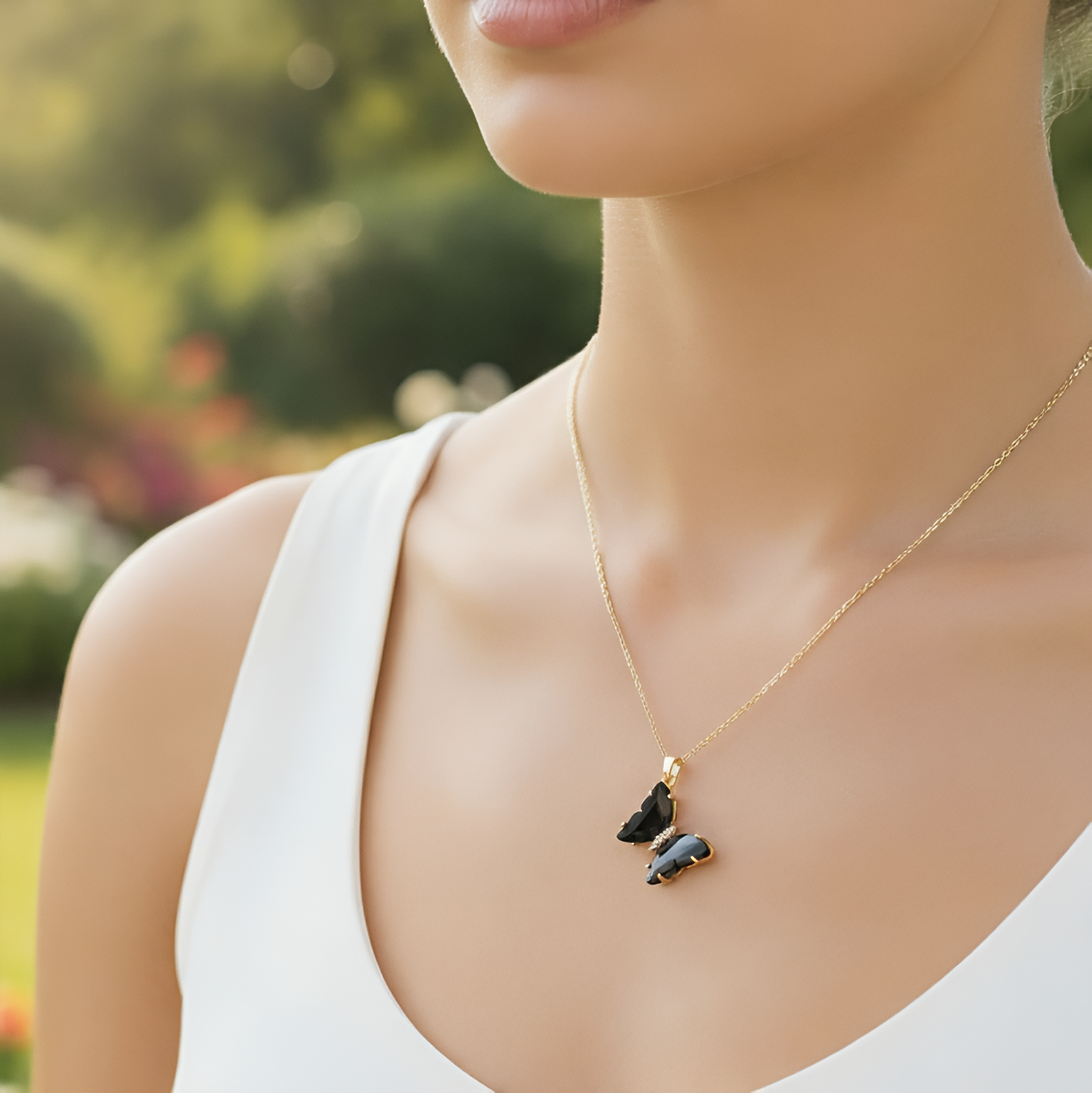Dual Radiance: Blue or Onyx Butterfly |18 KT Gold plated pendant