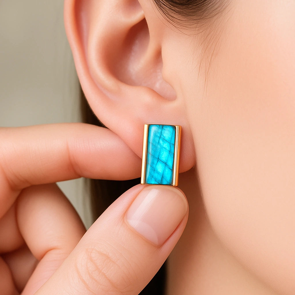 Mystic Glow | 18 KT gold plated labradorite earrings