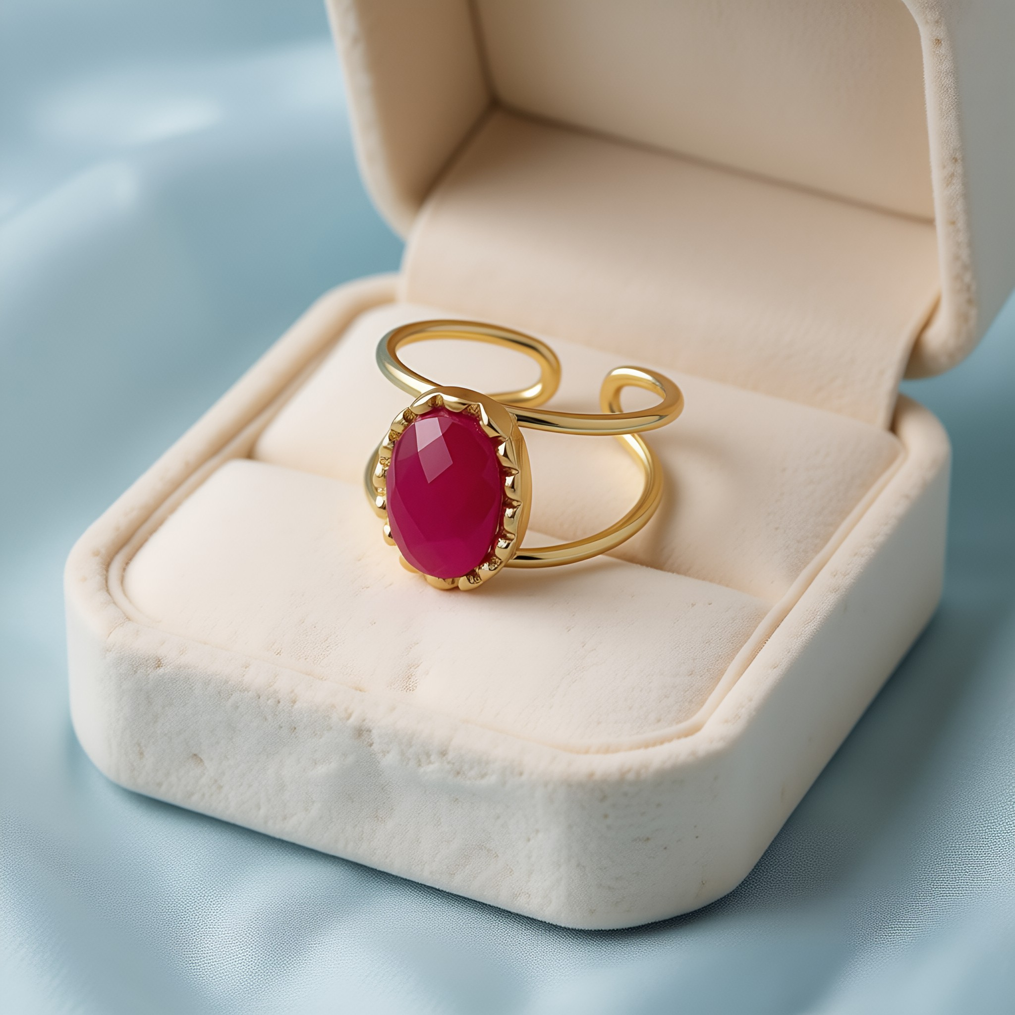 Ruby Radiance | 18 KT Gold plated adjustable ring