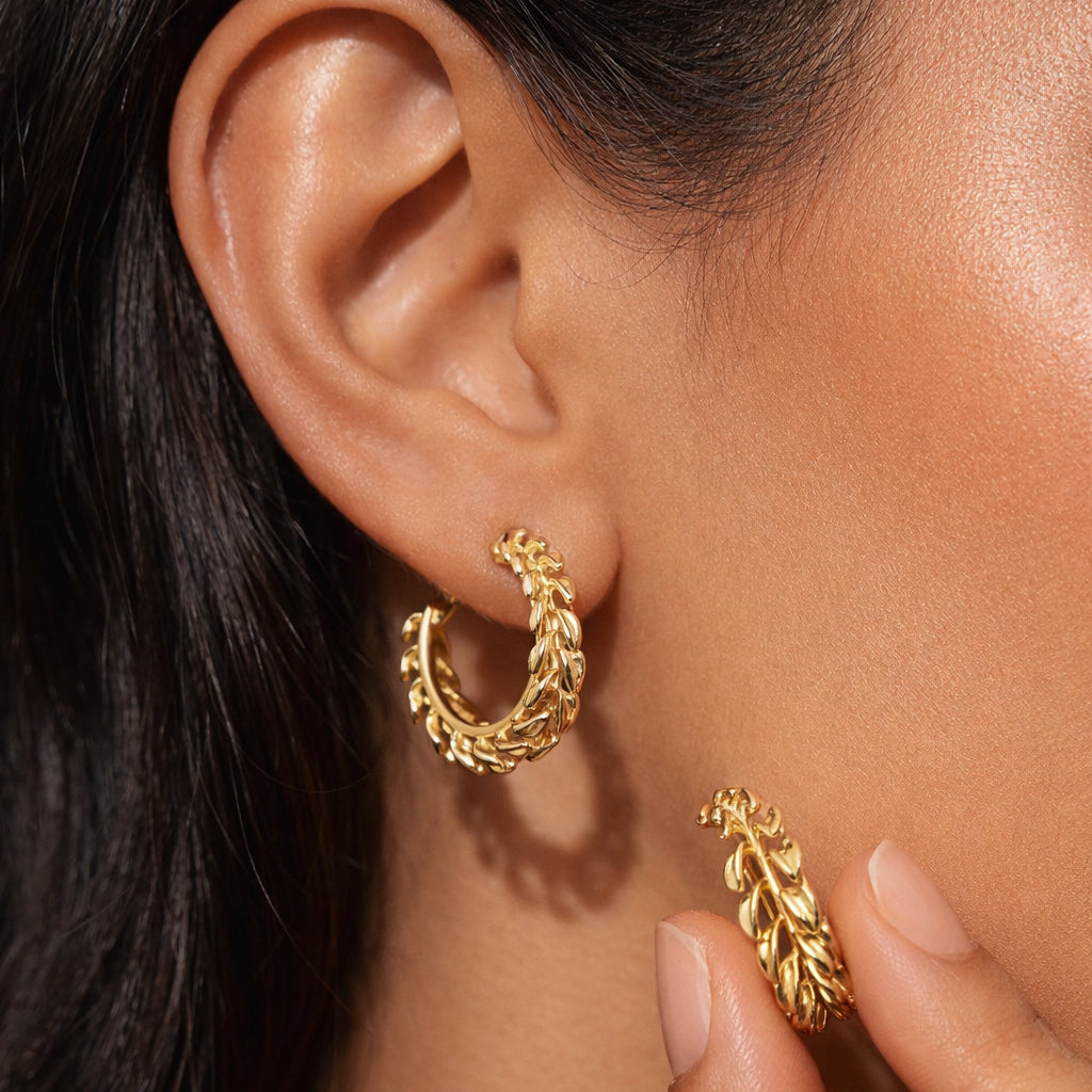 Leaf Luxe Hoops | 18 KT Gold Plated Earrings