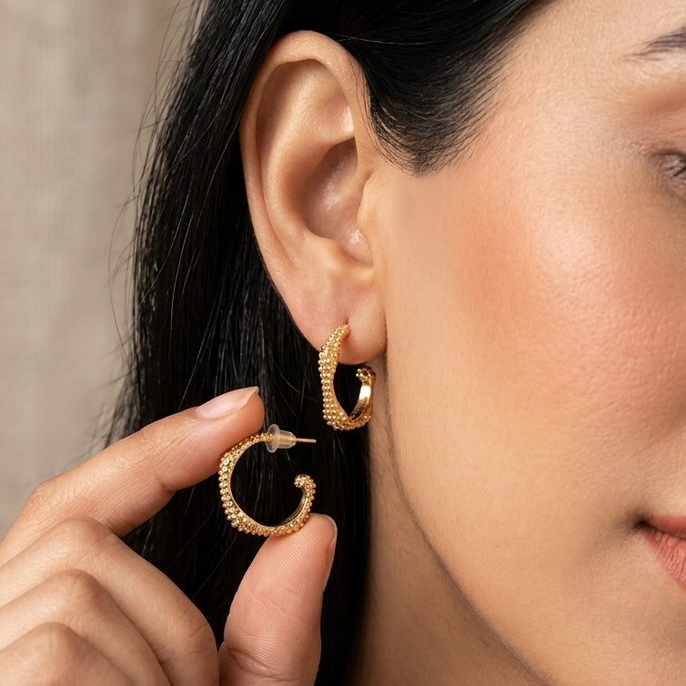 The Golden Granule Hoops | 18 KT Gold Plated Earrings