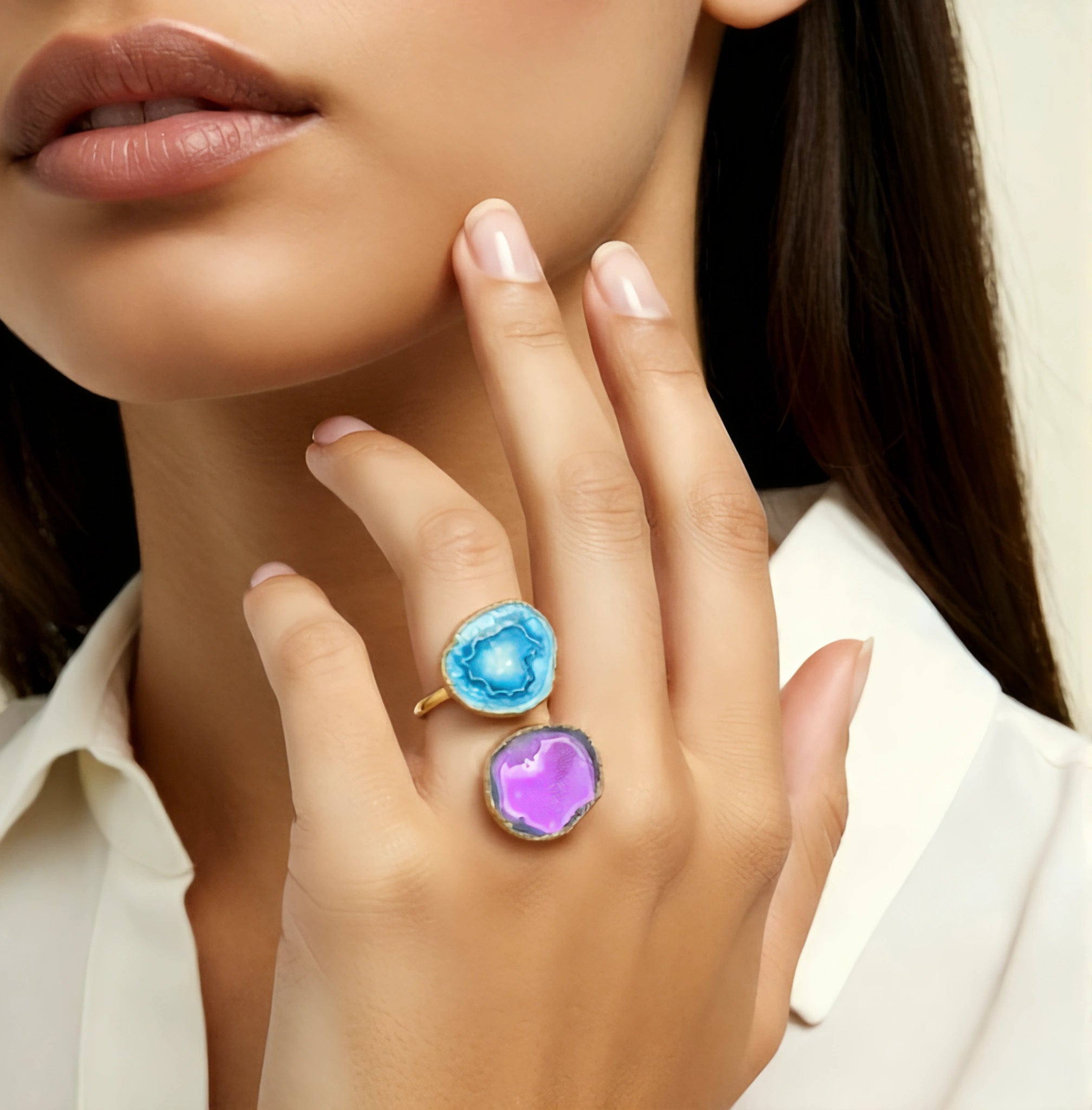 Twin Geode Treasure | 18 KT Gold Plated Ring