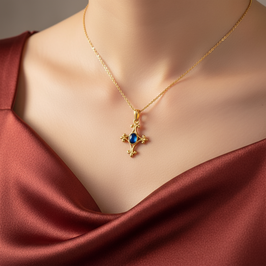Blue Majesty | 18 KT Gold plated pendant with chain