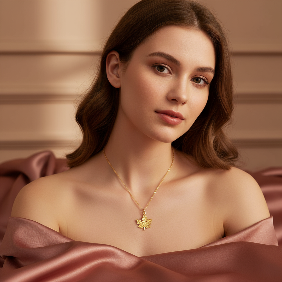 Golden Maple Leaf | 18 KT Gold Plated Pendant Necklace