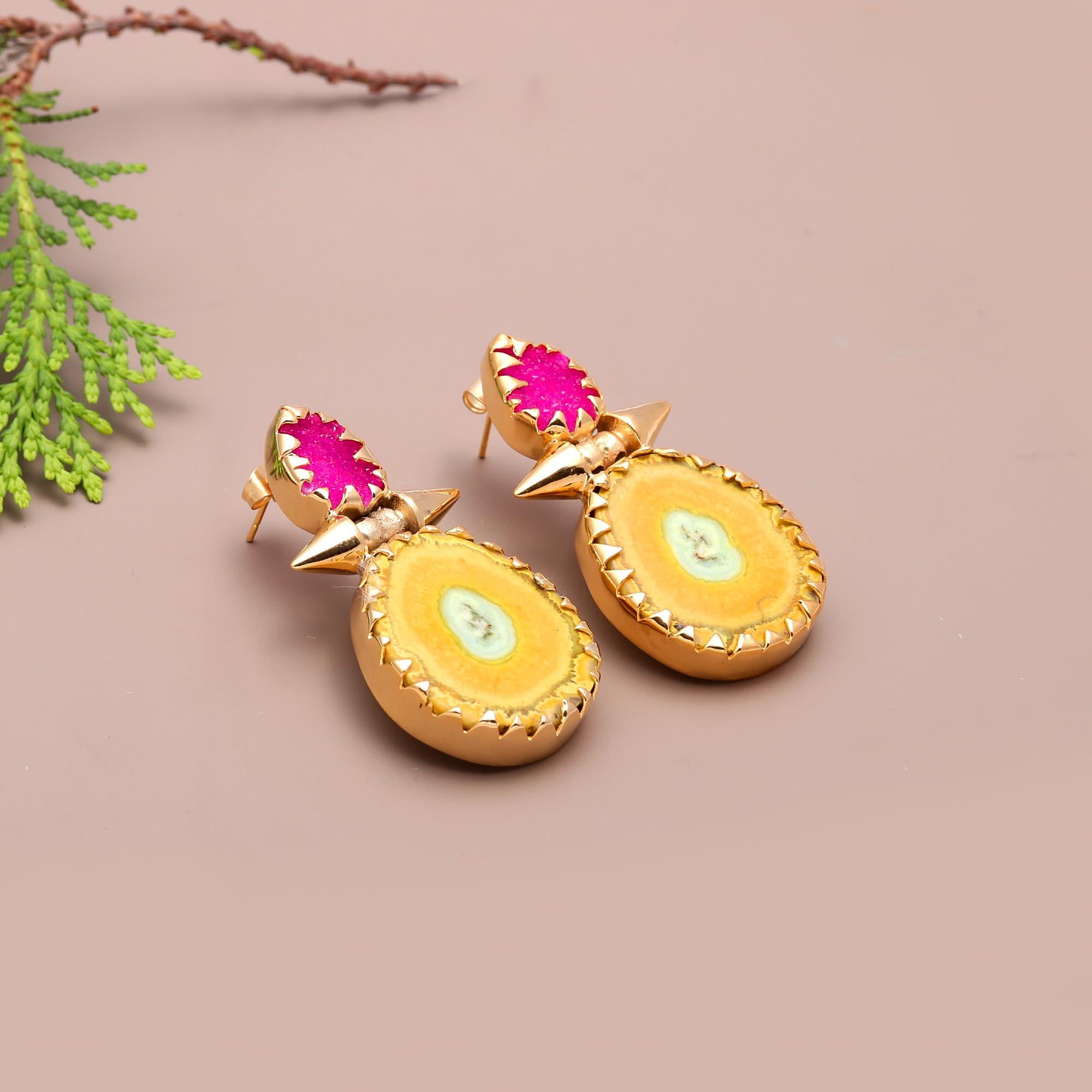 Dazzling gems | Sugar druzy & solar quartz designer handmade earring | 18KT gold plated