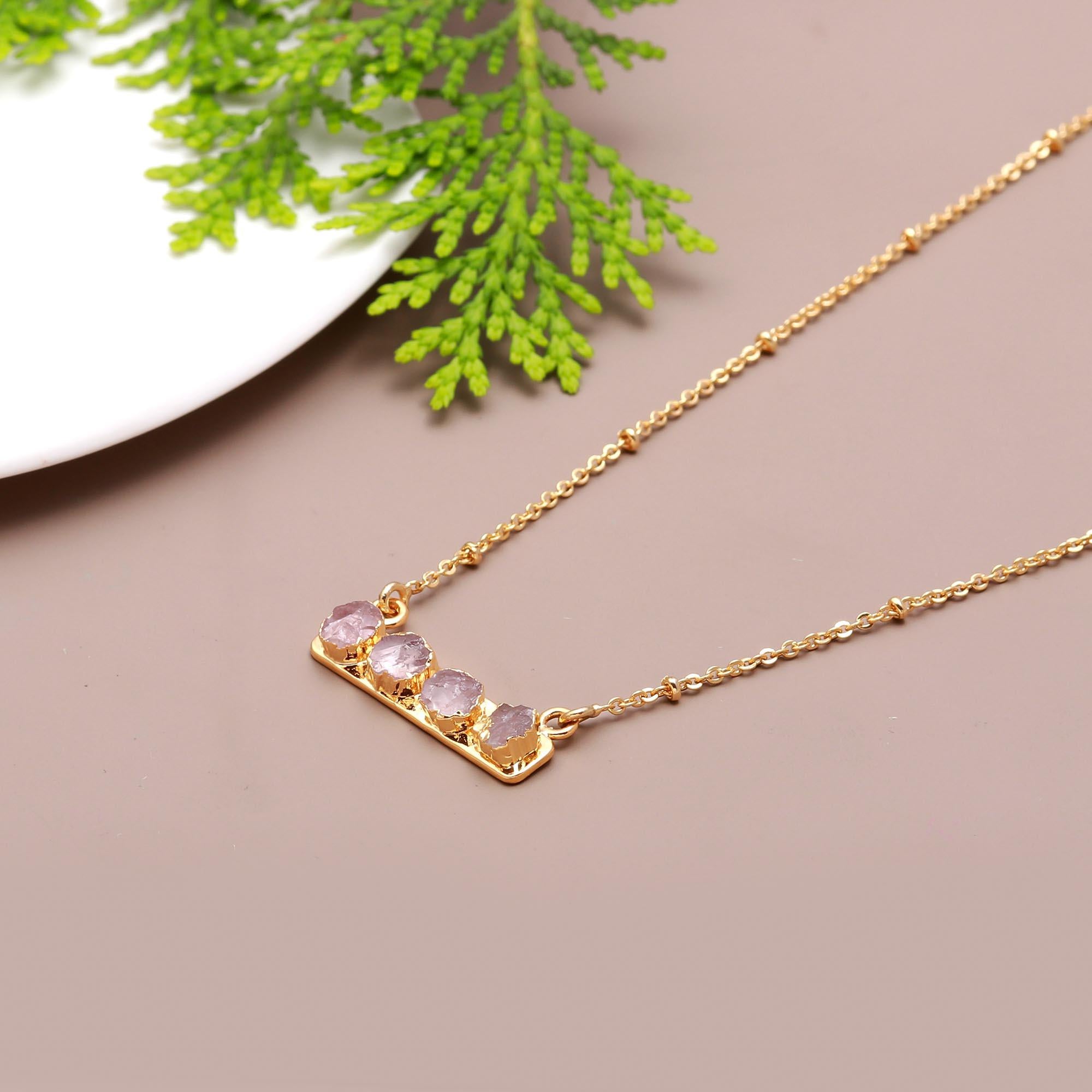 Classic Beauty | Natural rose quartz pendant | 18KT gold-plated necklace